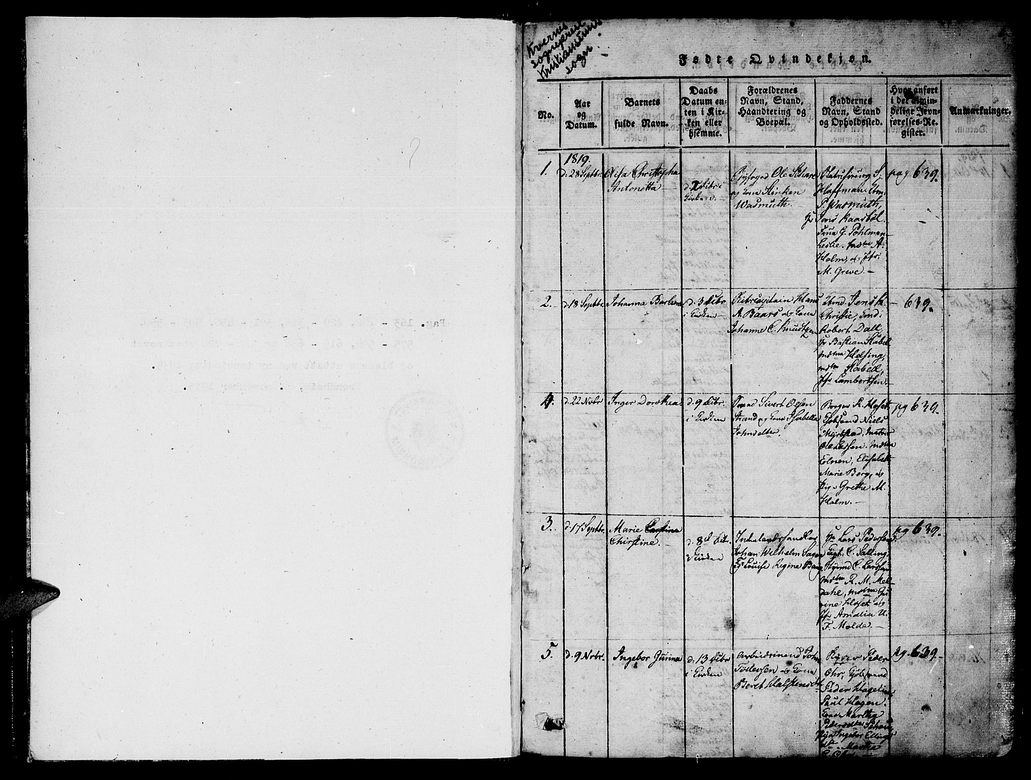 Ministerialprotokoller, klokkerbøker og fødselsregistre - Møre og Romsdal, SAT/A-1454/572/L0842: Parish register (official) no. 572A05, 1819-1832, p. 0-1