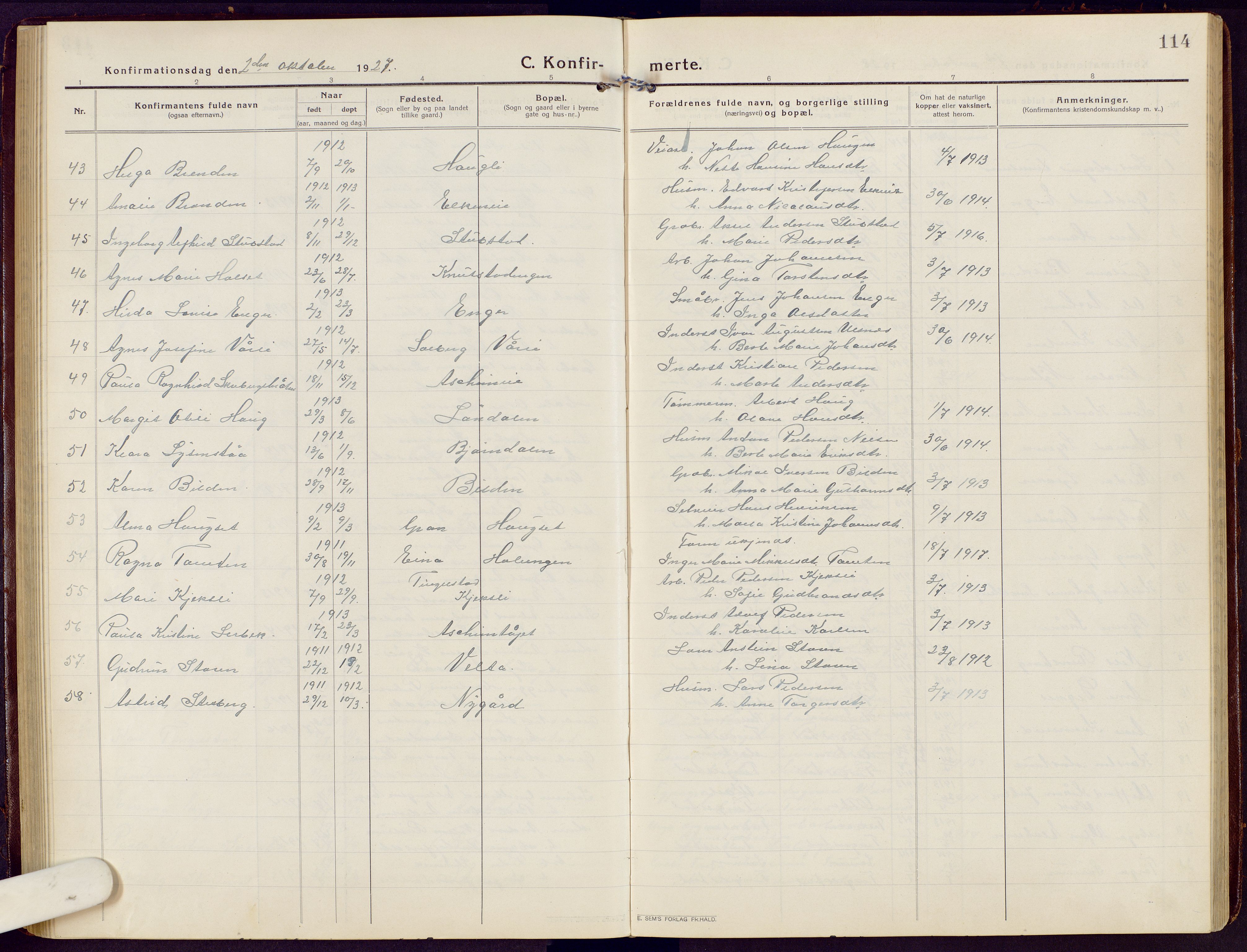 Brandbu prestekontor, SAH/PREST-114/H/Ha/Hab/L0010: Parish register (copy) no. 10, 1916-1930, p. 114