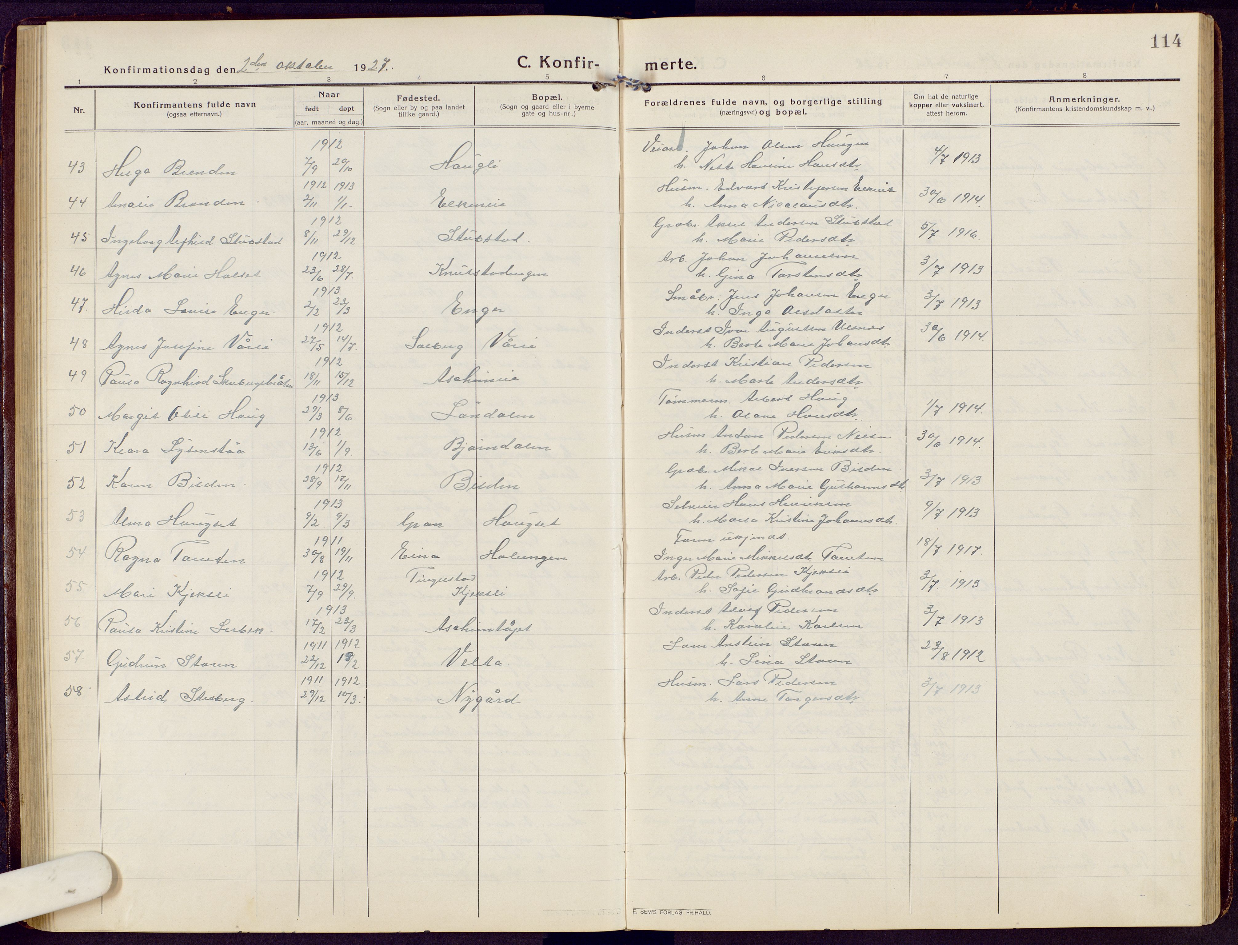 Brandbu prestekontor, AV/SAH-PREST-114/H/Ha/Hab/L0010: Parish register (copy) no. 10, 1916-1930, p. 114