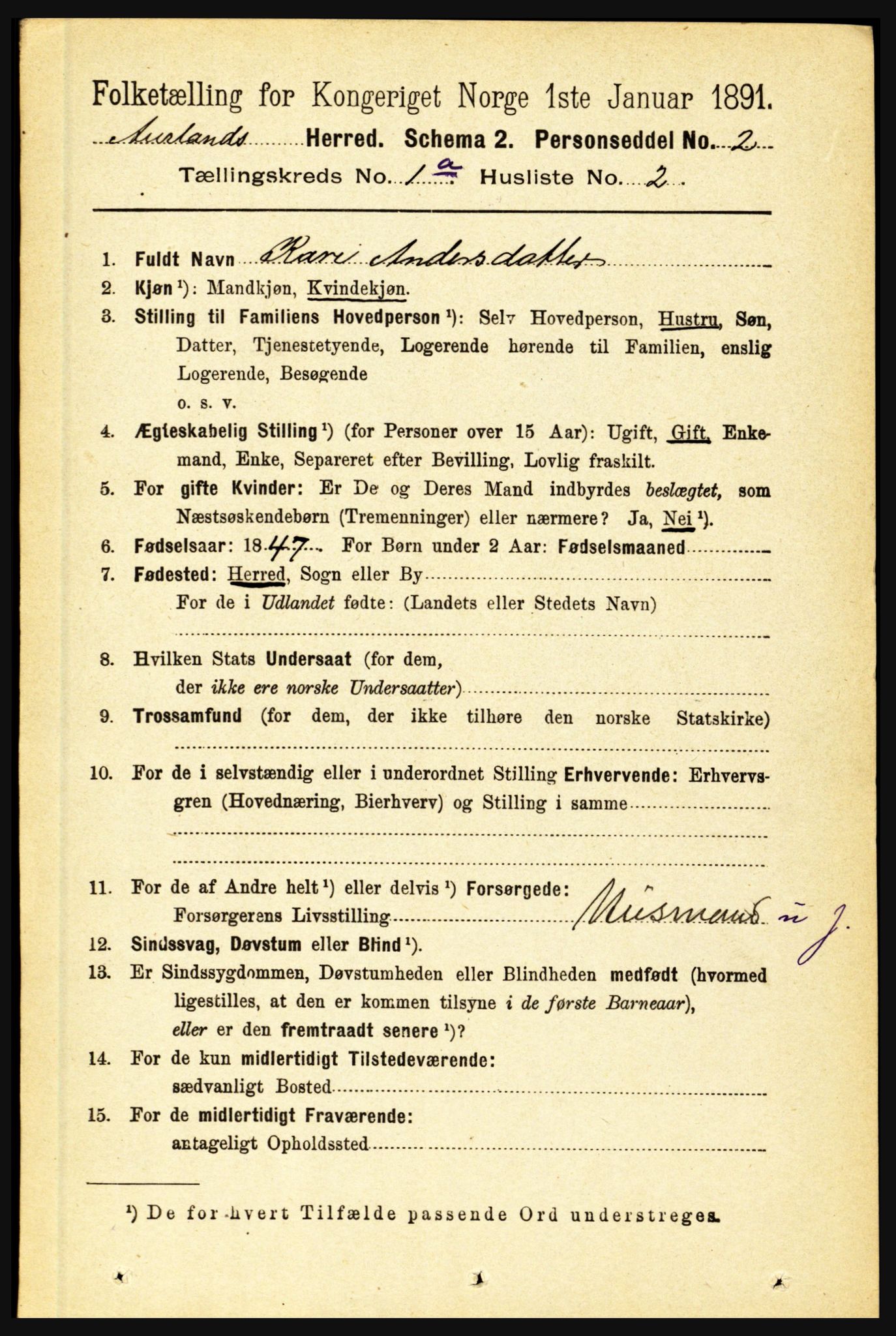 RA, 1891 census for 1421 Aurland, 1891, p. 39