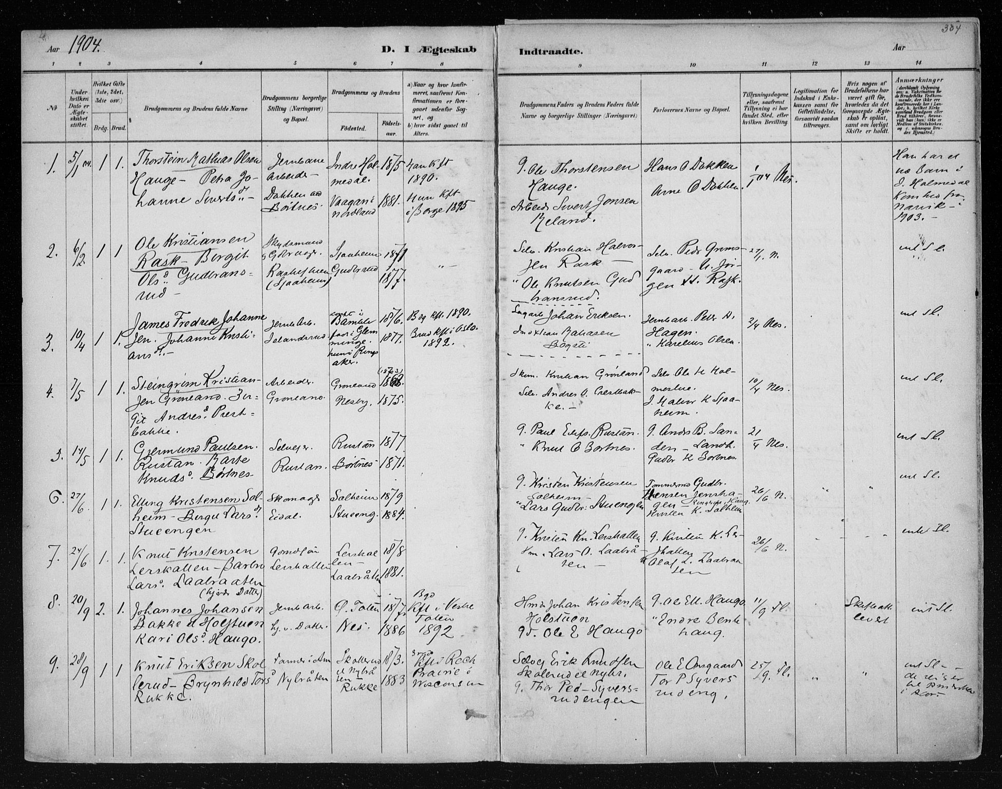 Nes kirkebøker, AV/SAKO-A-236/F/Fa/L0011: Parish register (official) no. 11, 1881-1912, p. 304