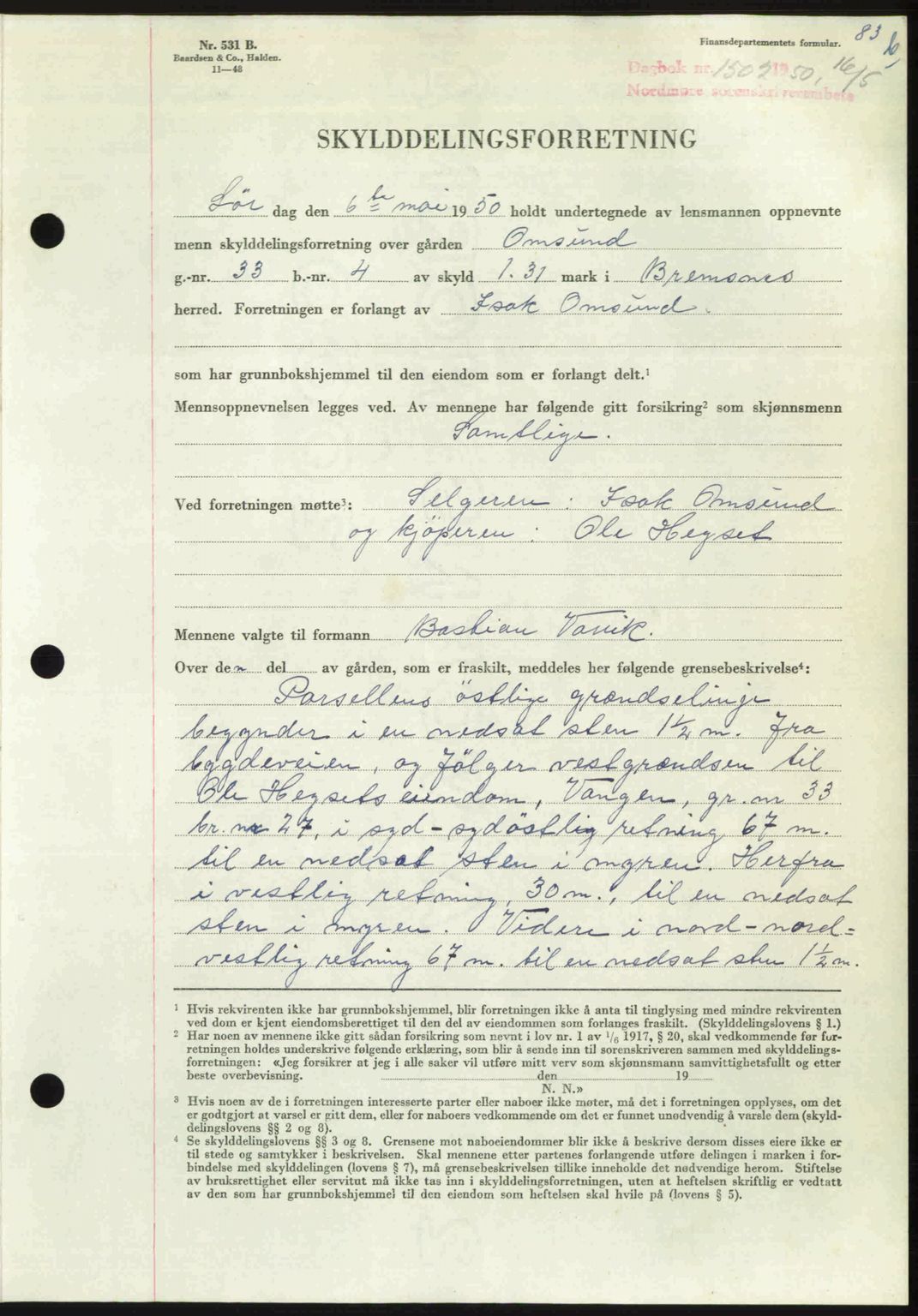 Nordmøre sorenskriveri, AV/SAT-A-4132/1/2/2Ca: Mortgage book no. A115, 1950-1950, Diary no: : 1502/1950