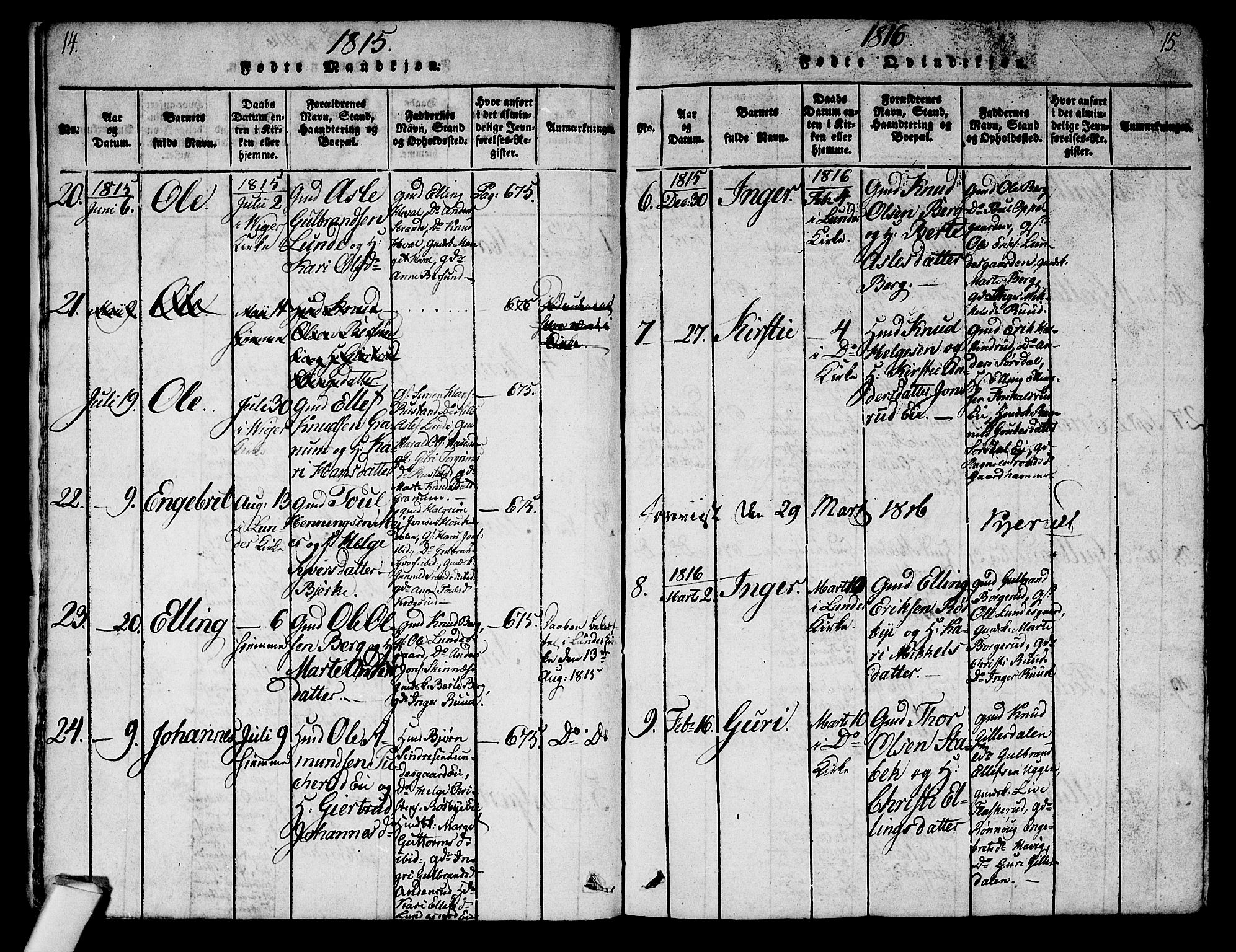 Norderhov kirkebøker, AV/SAKO-A-237/G/Ga/L0003: Parish register (copy) no. I 3 /2, 1814-1876, p. 14-15