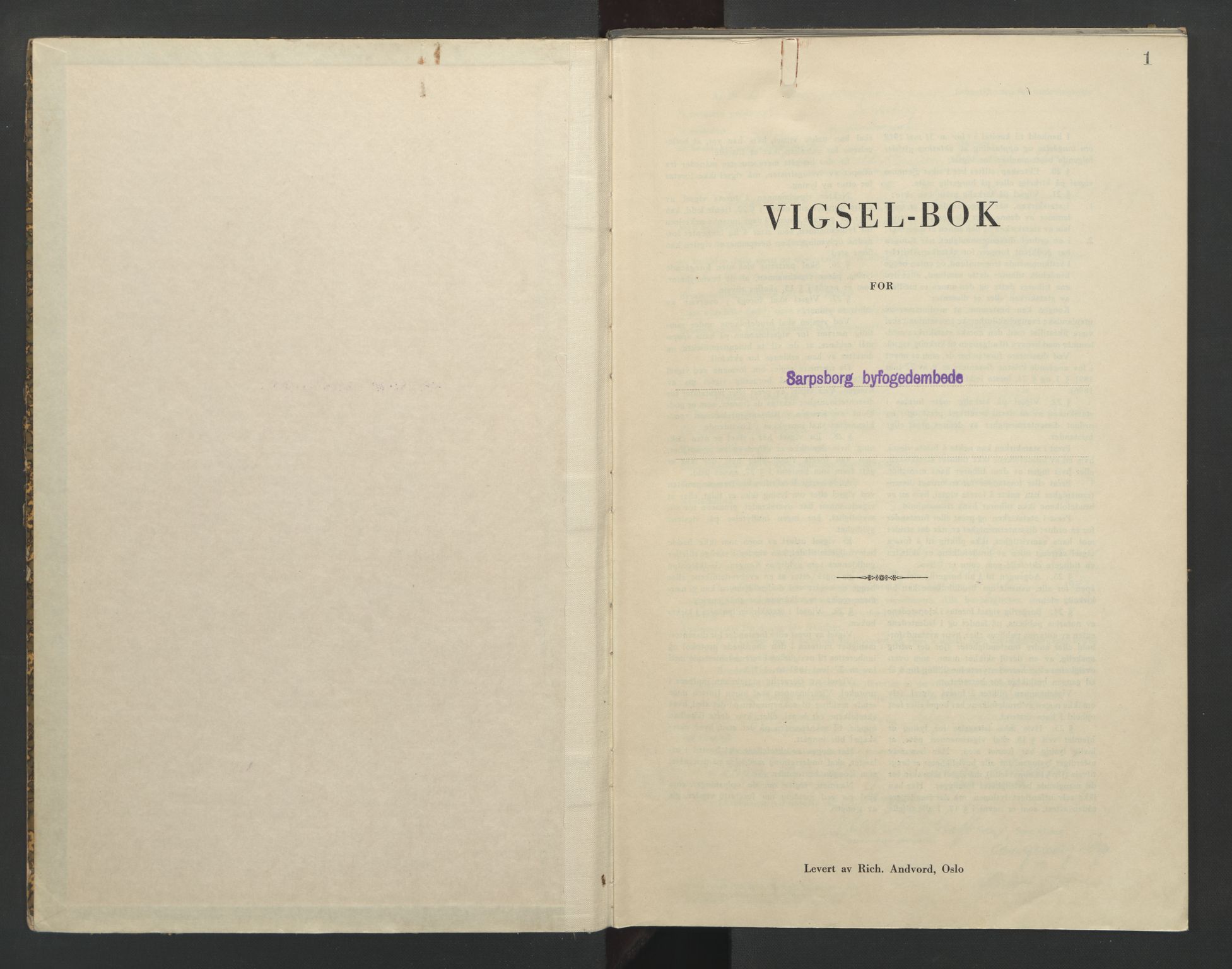 Sarpsborg byfogd, SAO/A-10864/L/Lb/Lba/L0003: Vigselbok, 1943-1945, p. 1