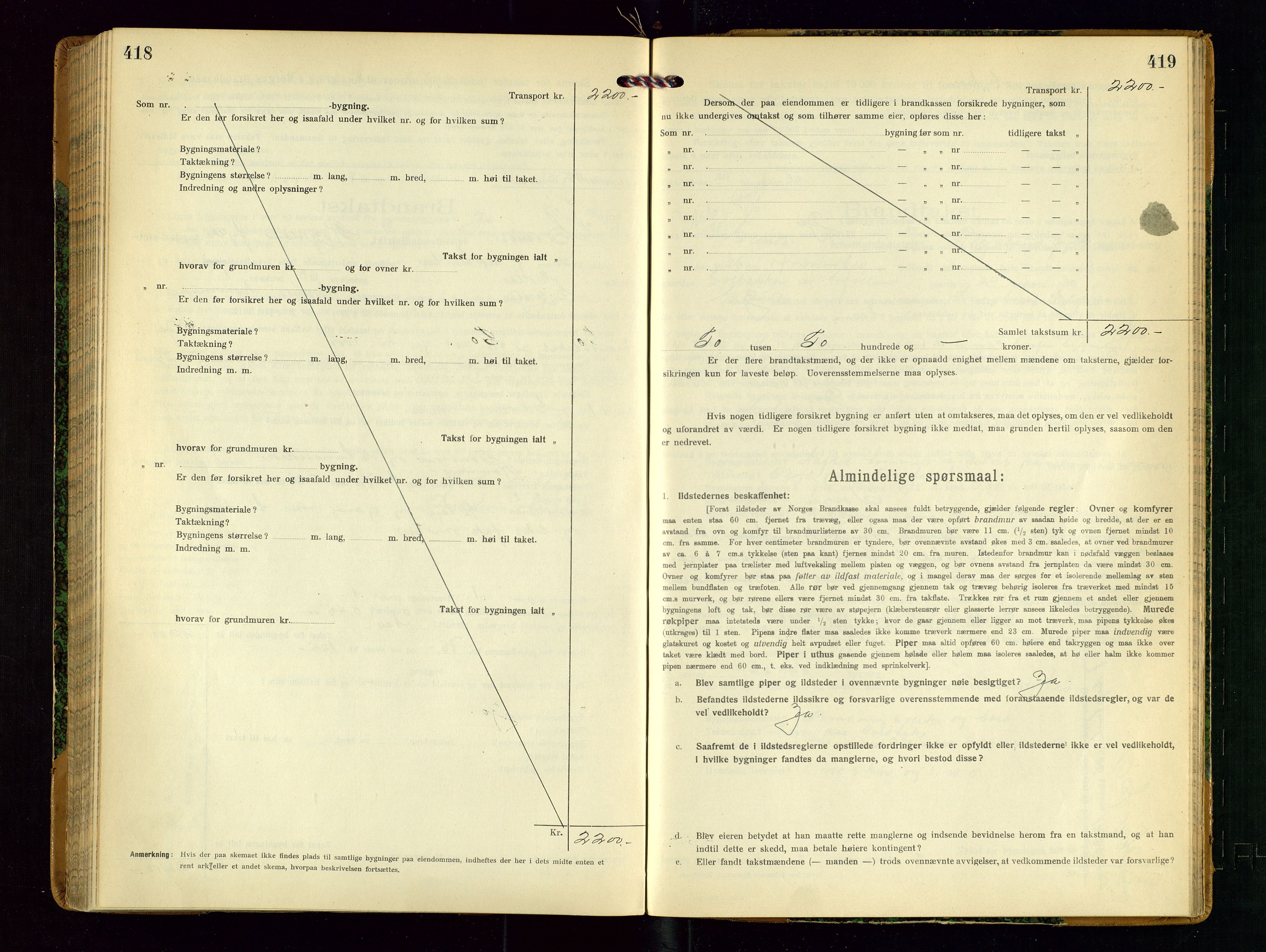 Sauda lensmannskontor, SAST/A-100177/Gob/L0002: Branntakstprotokoll - skjematakst, 1916-1928, p. 418-419