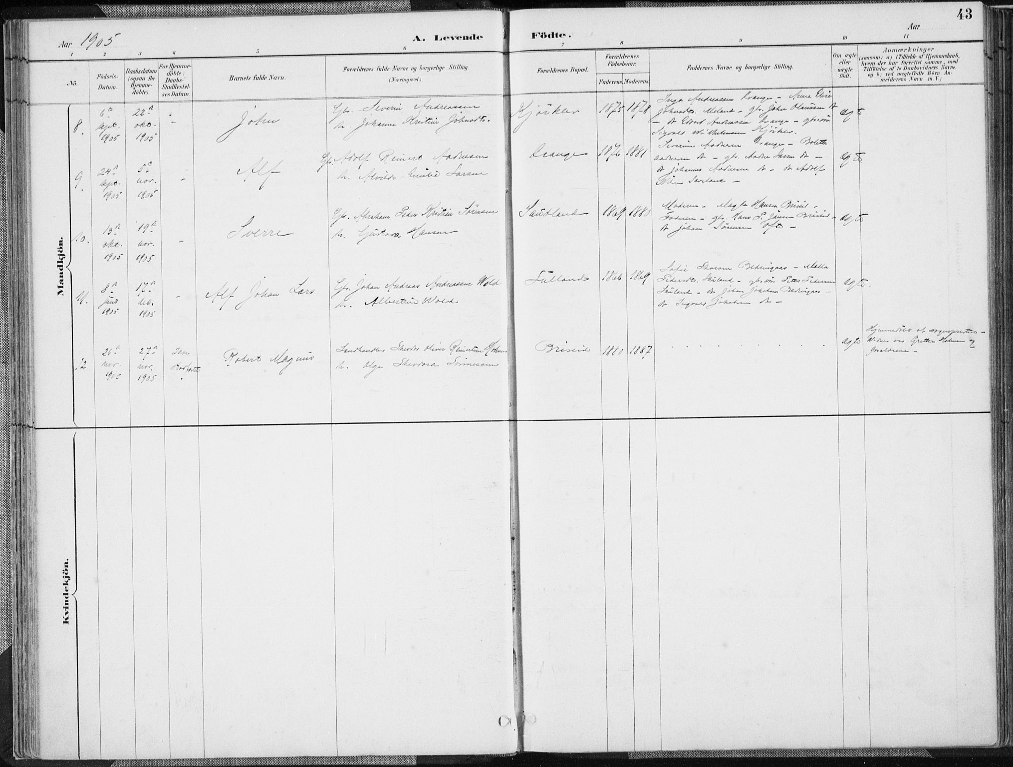 Herad sokneprestkontor, SAK/1111-0018/F/Fa/Faa/L0006: Parish register (official) no. A 6, 1887-1907, p. 43