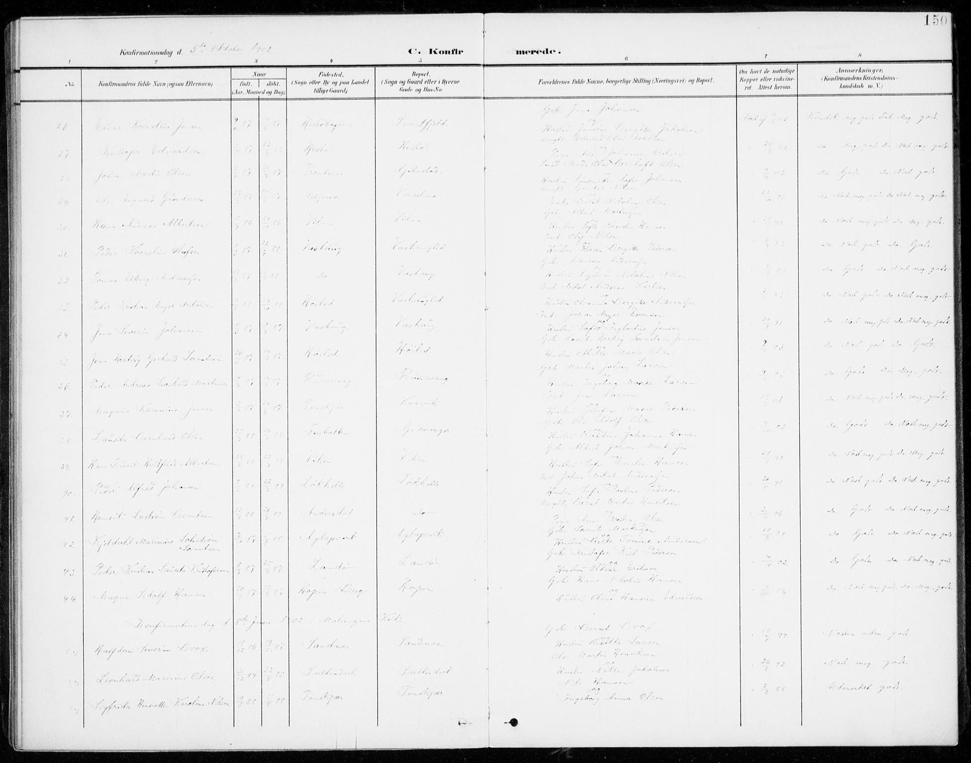 Lenvik sokneprestembete, SATØ/S-1310/H/Ha/Haa/L0014kirke: Parish register (official) no. 14, 1899-1909, p. 150