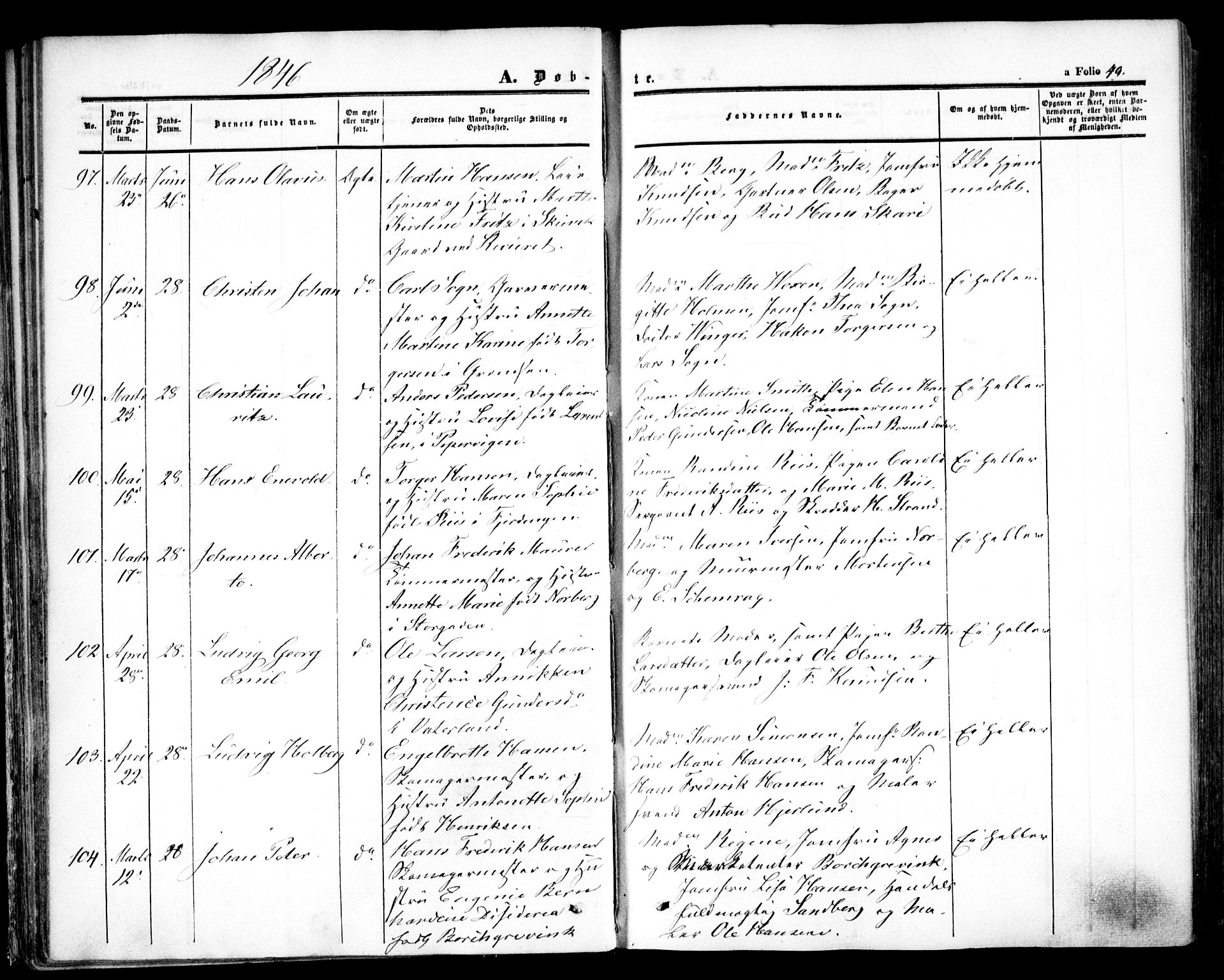 Oslo domkirke Kirkebøker, SAO/A-10752/F/Fa/L0013: Parish register (official) no. 13, 1844-1864, p. 49