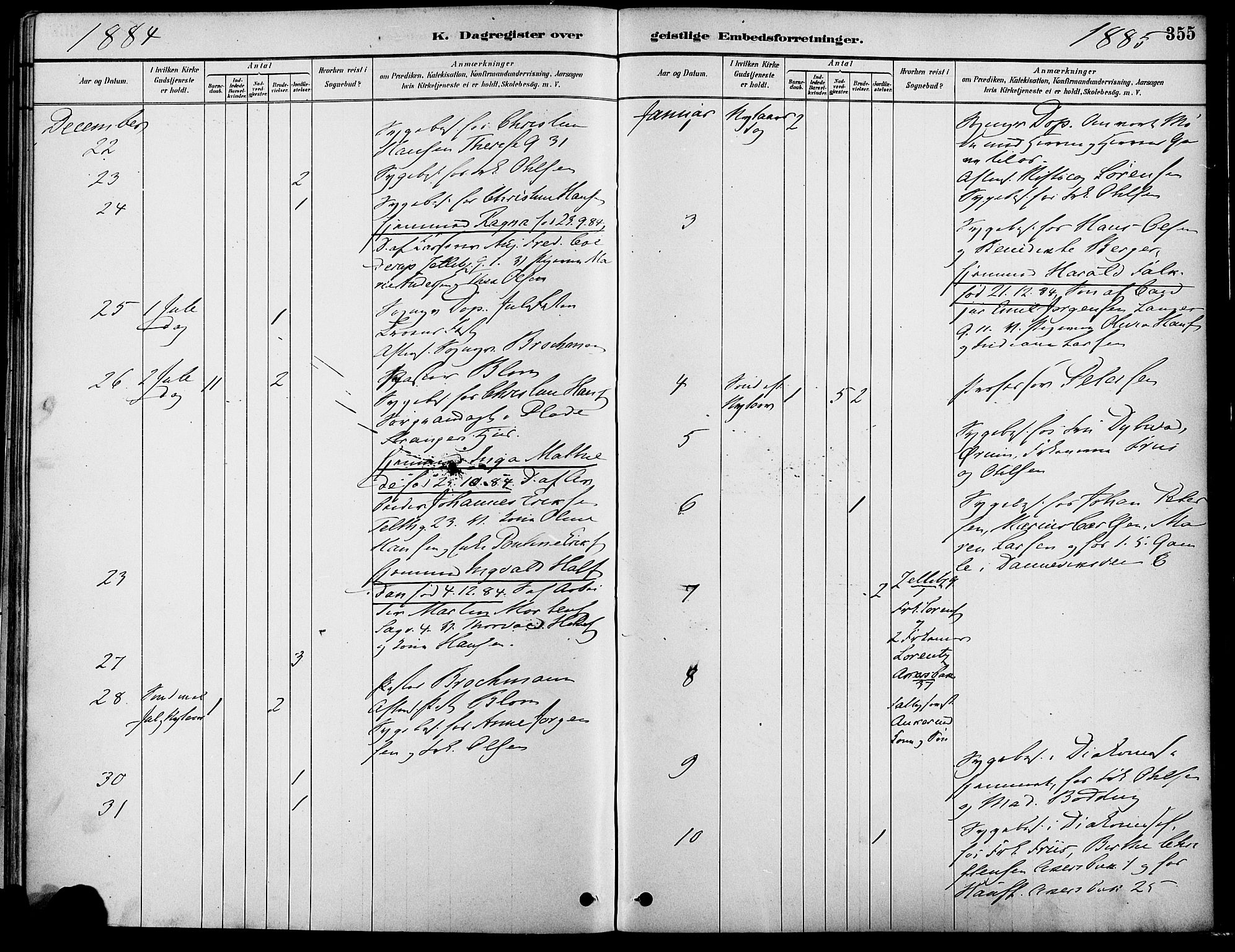 Gamle Aker prestekontor Kirkebøker, SAO/A-10617a/F/L0007: Parish register (official) no. 7, 1882-1890, p. 355