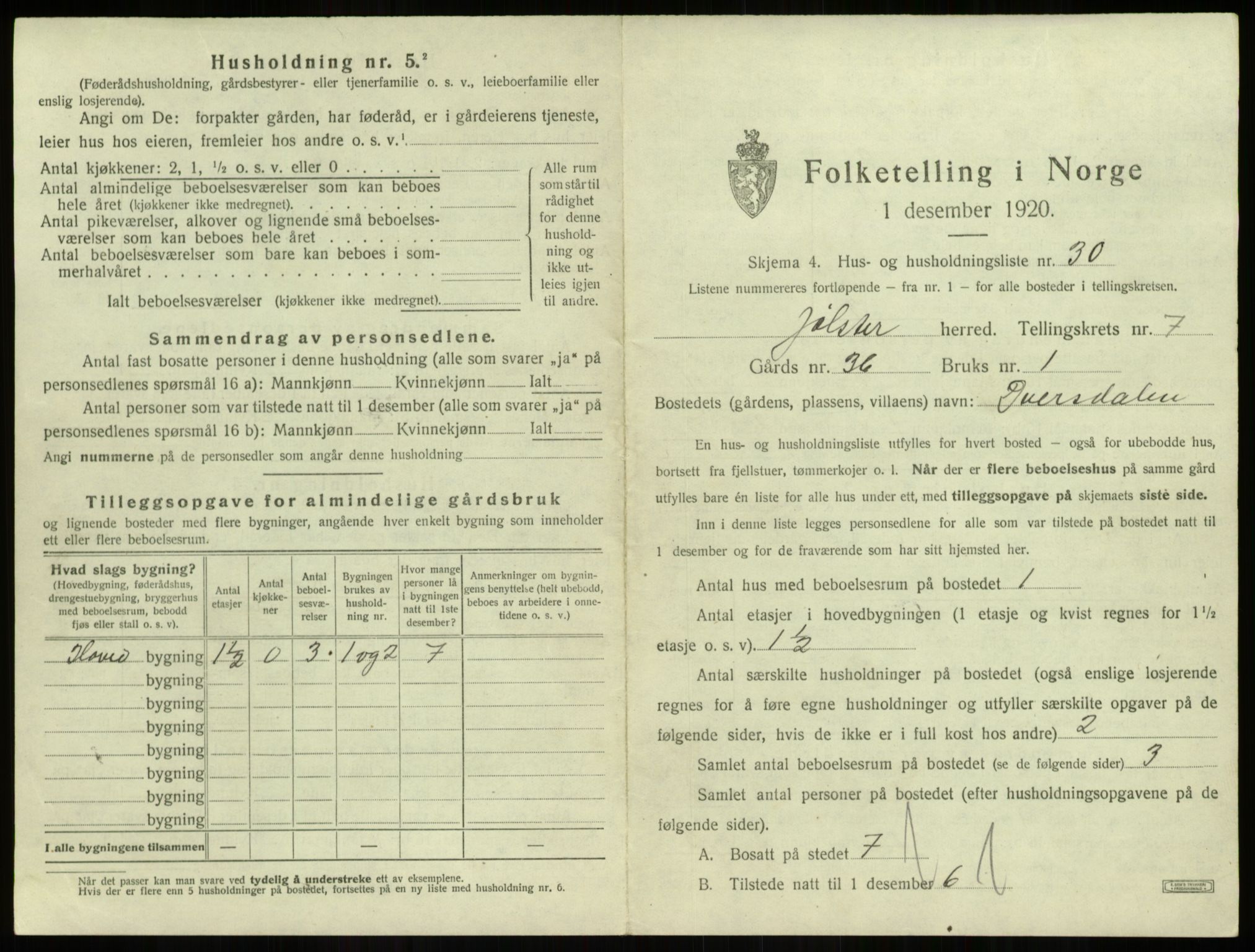 SAB, 1920 census for Jølster, 1920, p. 499