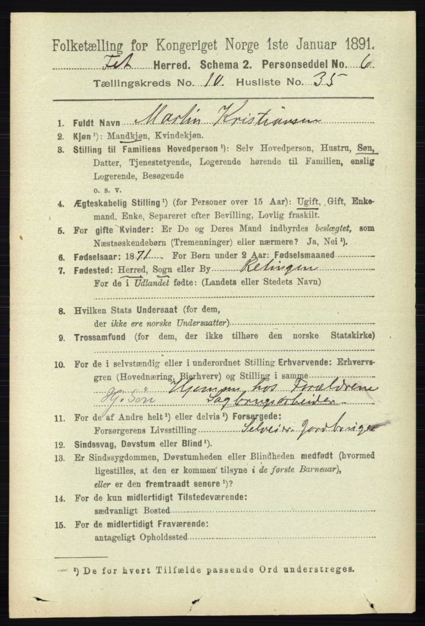 RA, 1891 census for 0227 Fet, 1891, p. 4190