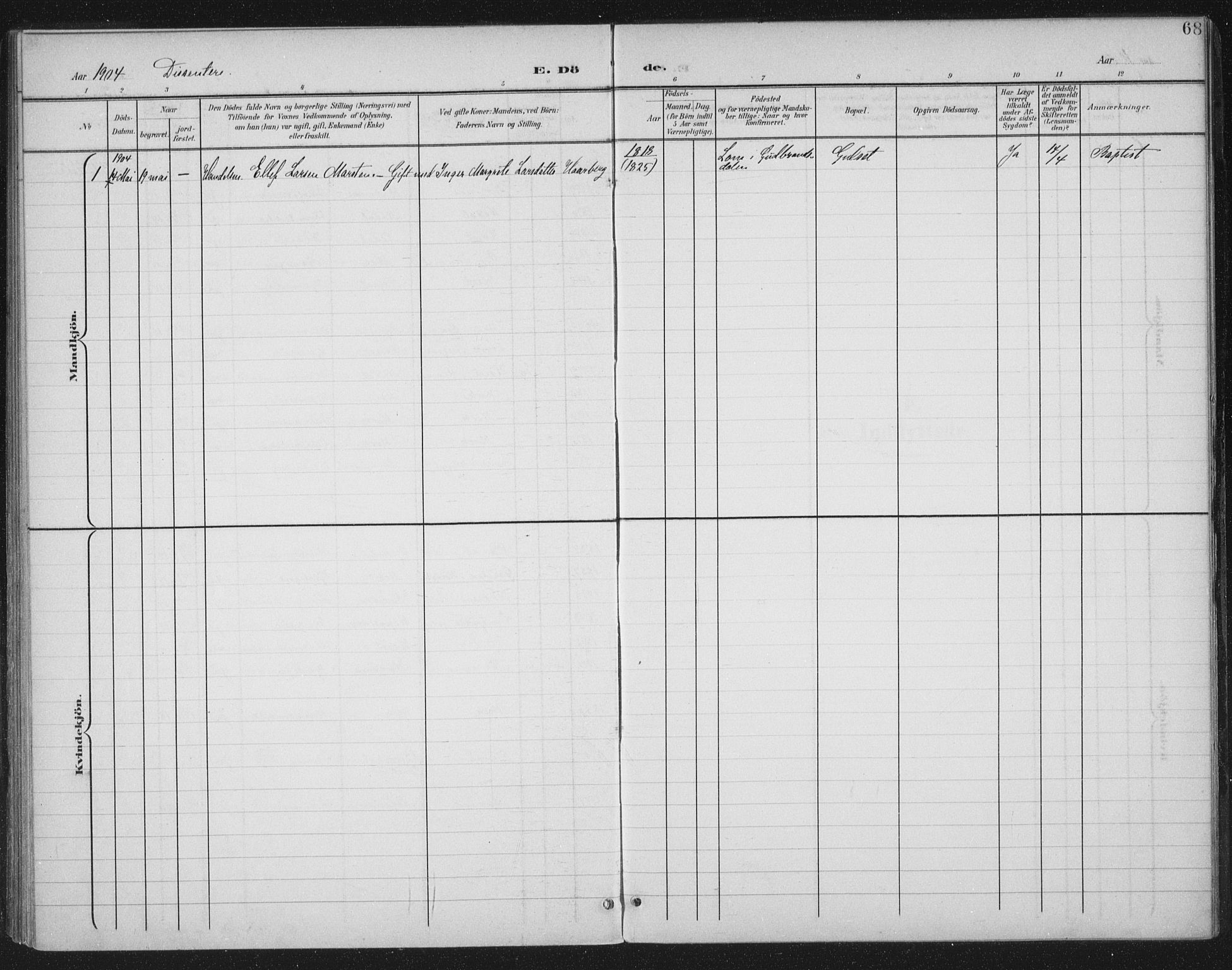 Ministerialprotokoller, klokkerbøker og fødselsregistre - Møre og Romsdal, SAT/A-1454/568/L0810: Parish register (official) no. 568A14, 1901-1915, p. 68