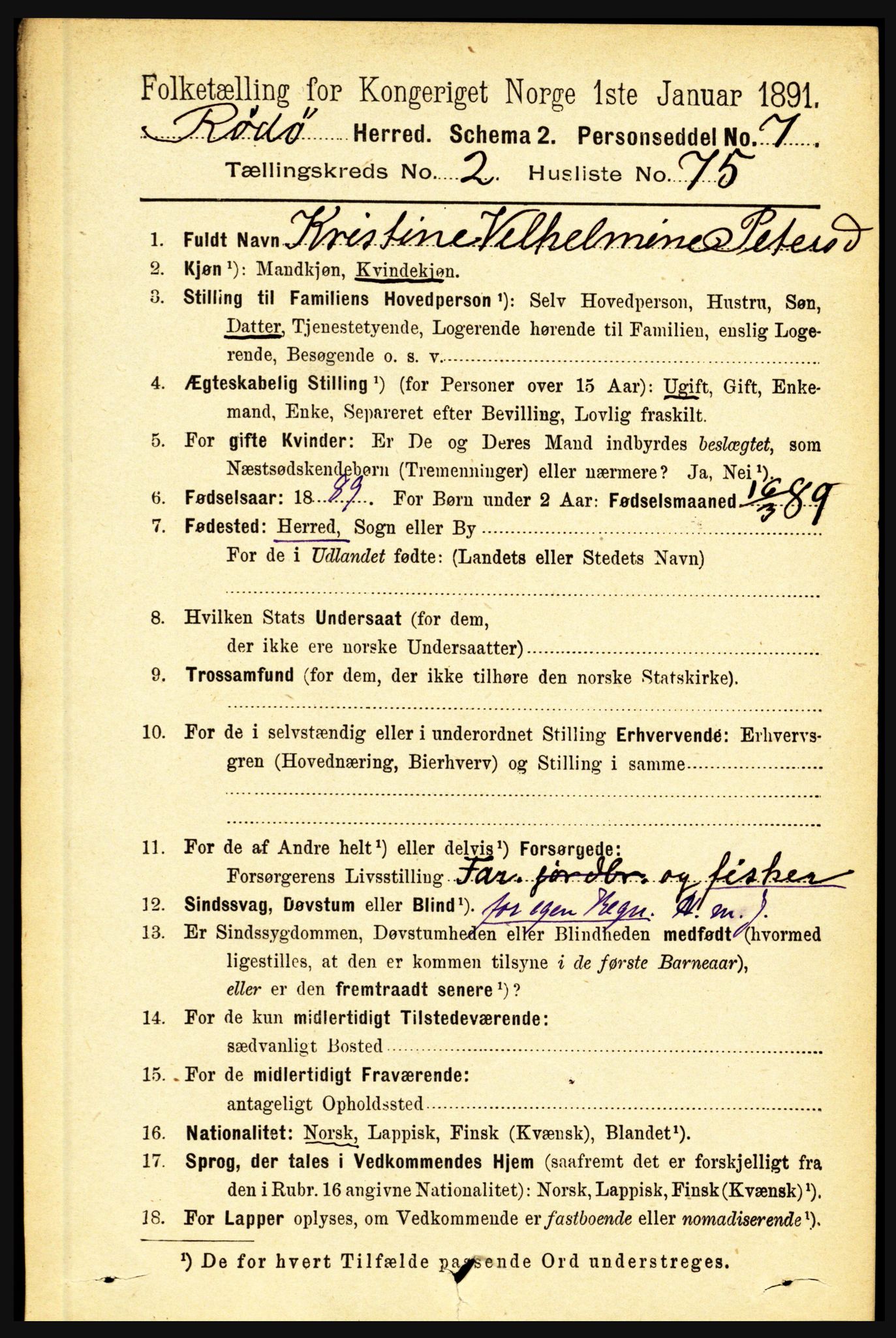 RA, 1891 census for 1836 Rødøy, 1891, p. 734