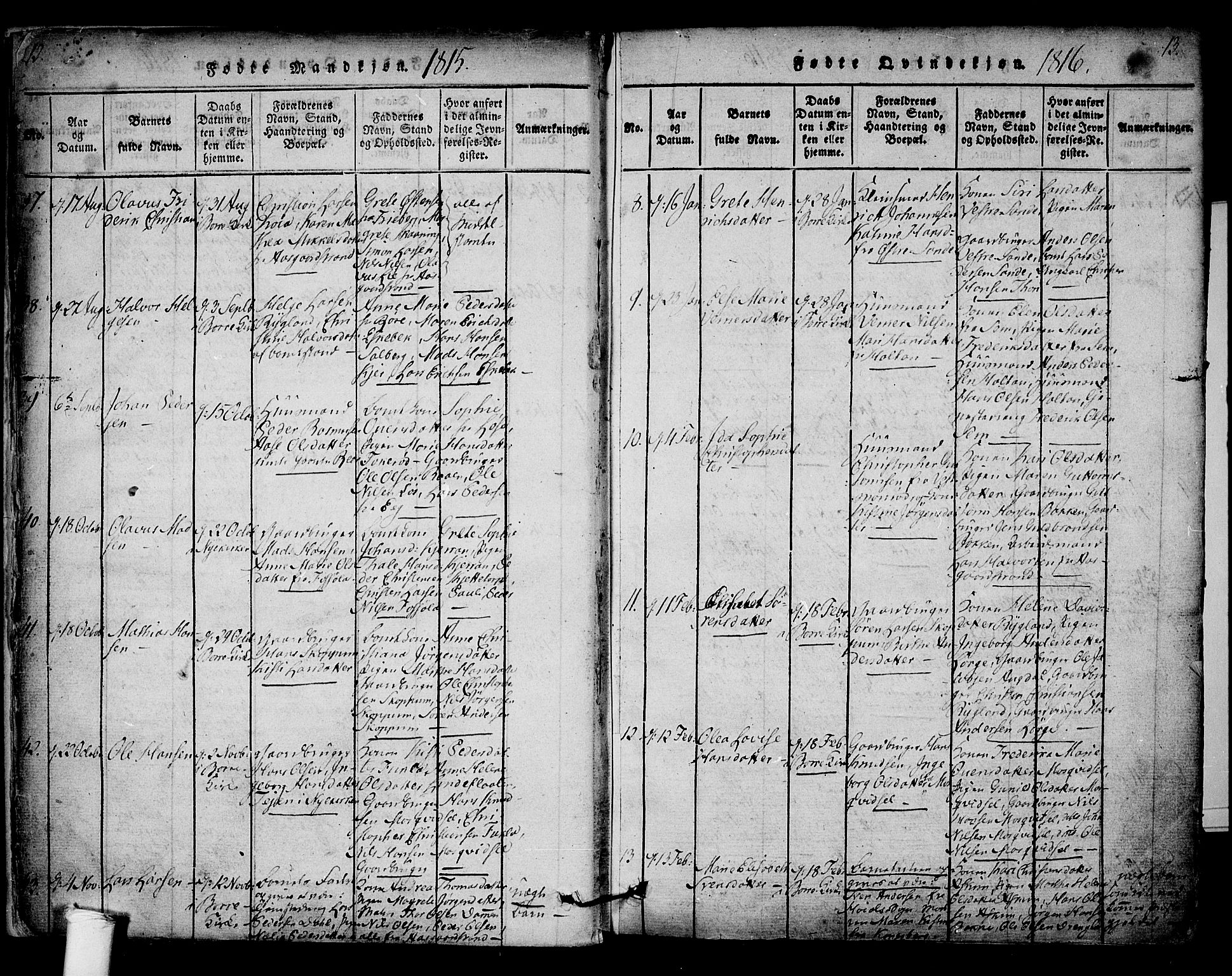 Borre kirkebøker, AV/SAKO-A-338/F/Fa/L0004: Parish register (official) no. I 4, 1815-1845, p. 12-13