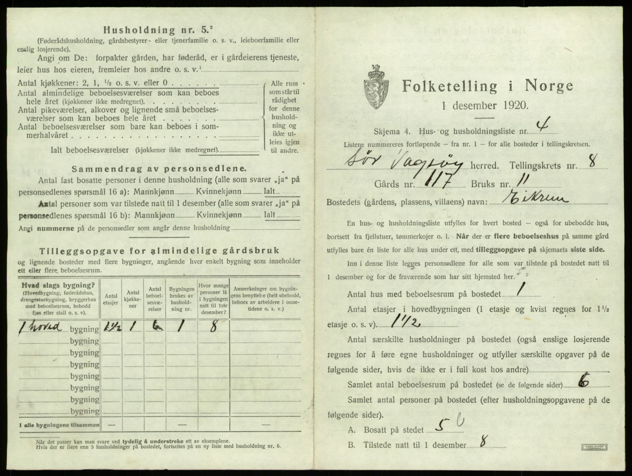 SAB, 1920 census for Sør-Vågsøy, 1920, p. 542