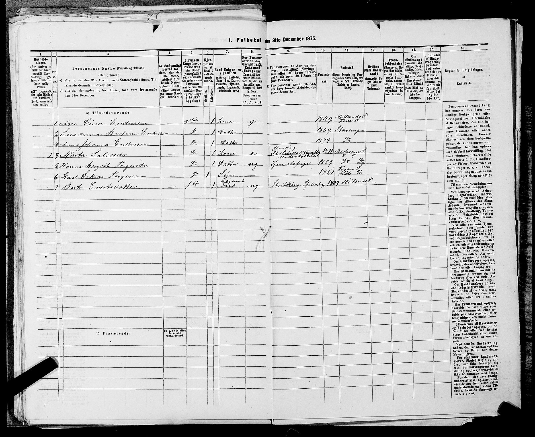 SAST, 1875 census for 1103 Stavanger, 1875, p. 2720