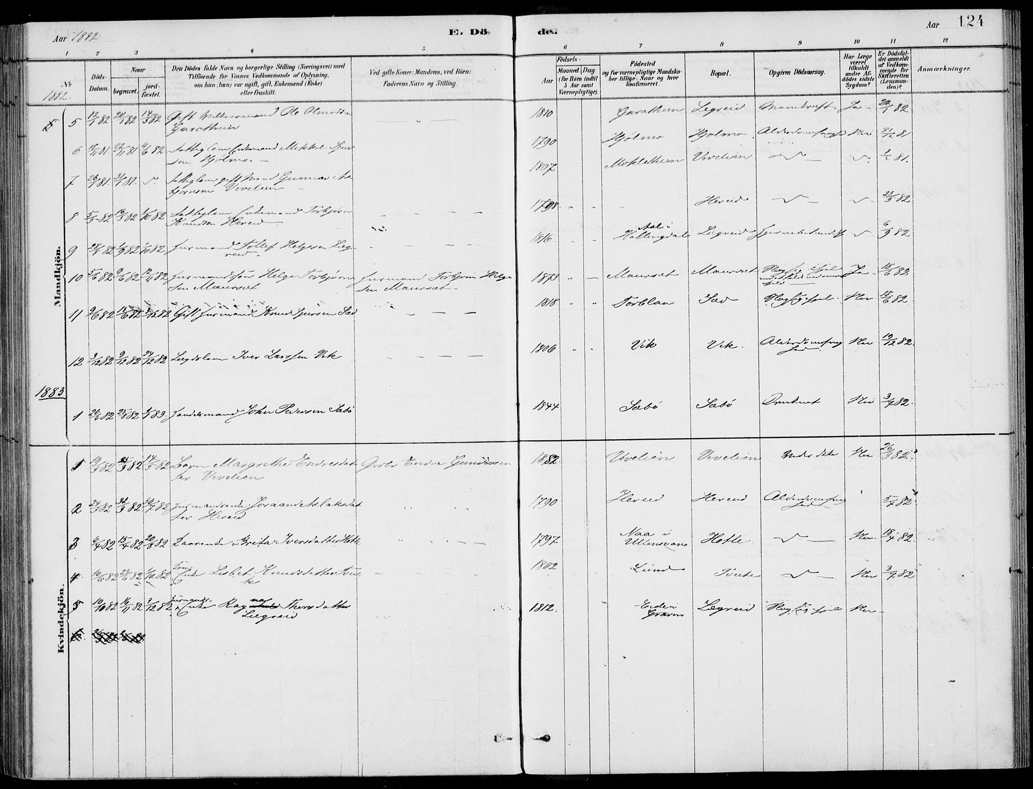 Ulvik sokneprestembete, SAB/A-78801/H/Haa: Parish register (official) no. D  1, 1878-1903, p. 124