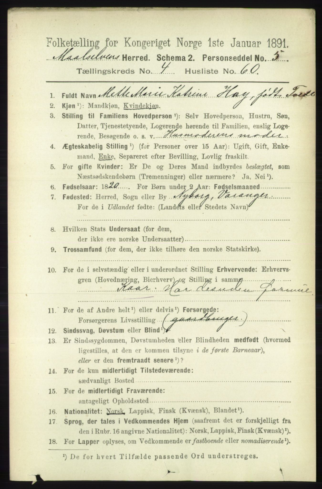 RA, 1891 census for 1924 Målselv, 1891, p. 1540