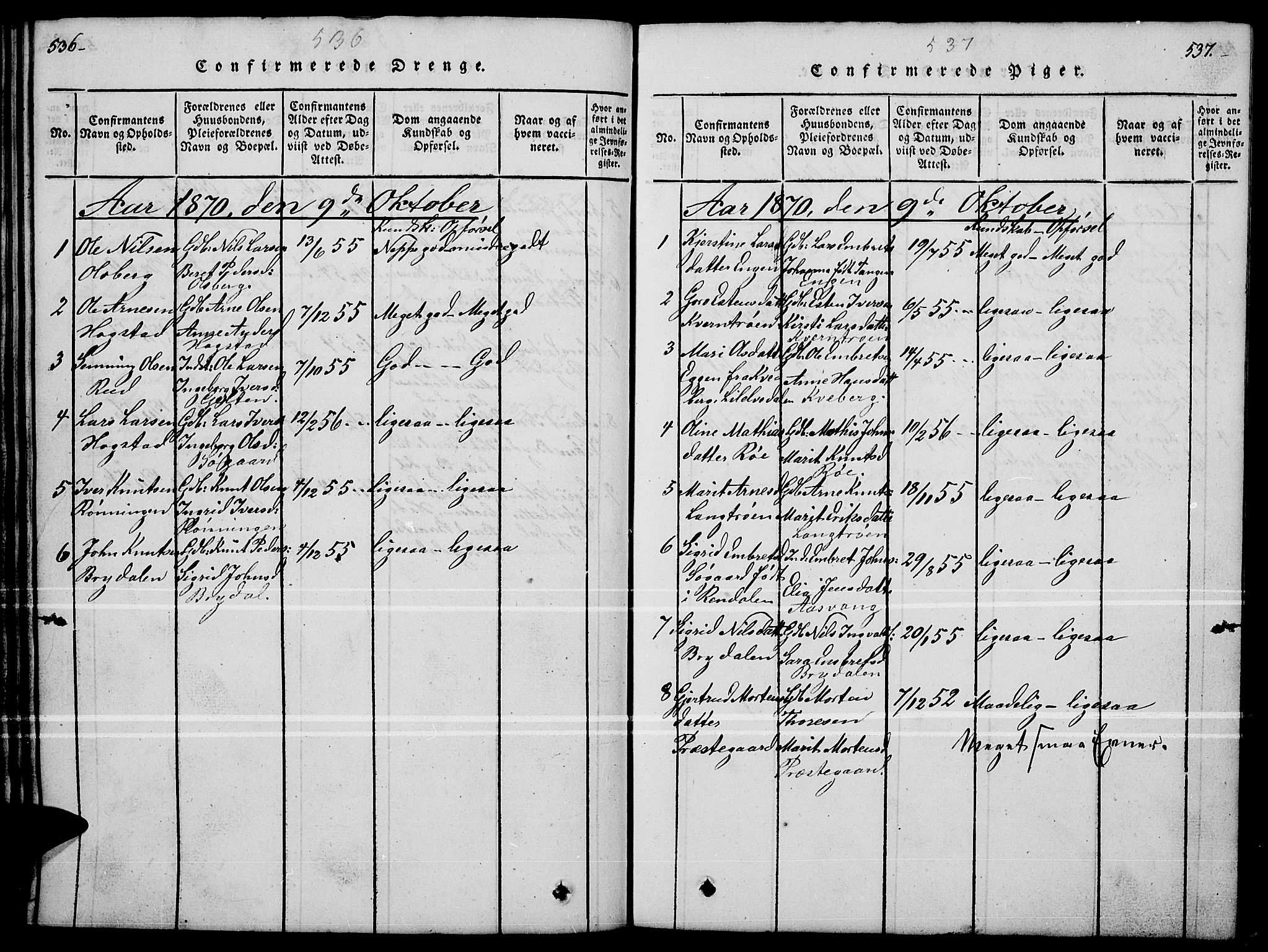 Tynset prestekontor, SAH/PREST-058/H/Ha/Hab/L0004: Parish register (copy) no. 4, 1814-1879, p. 536-537