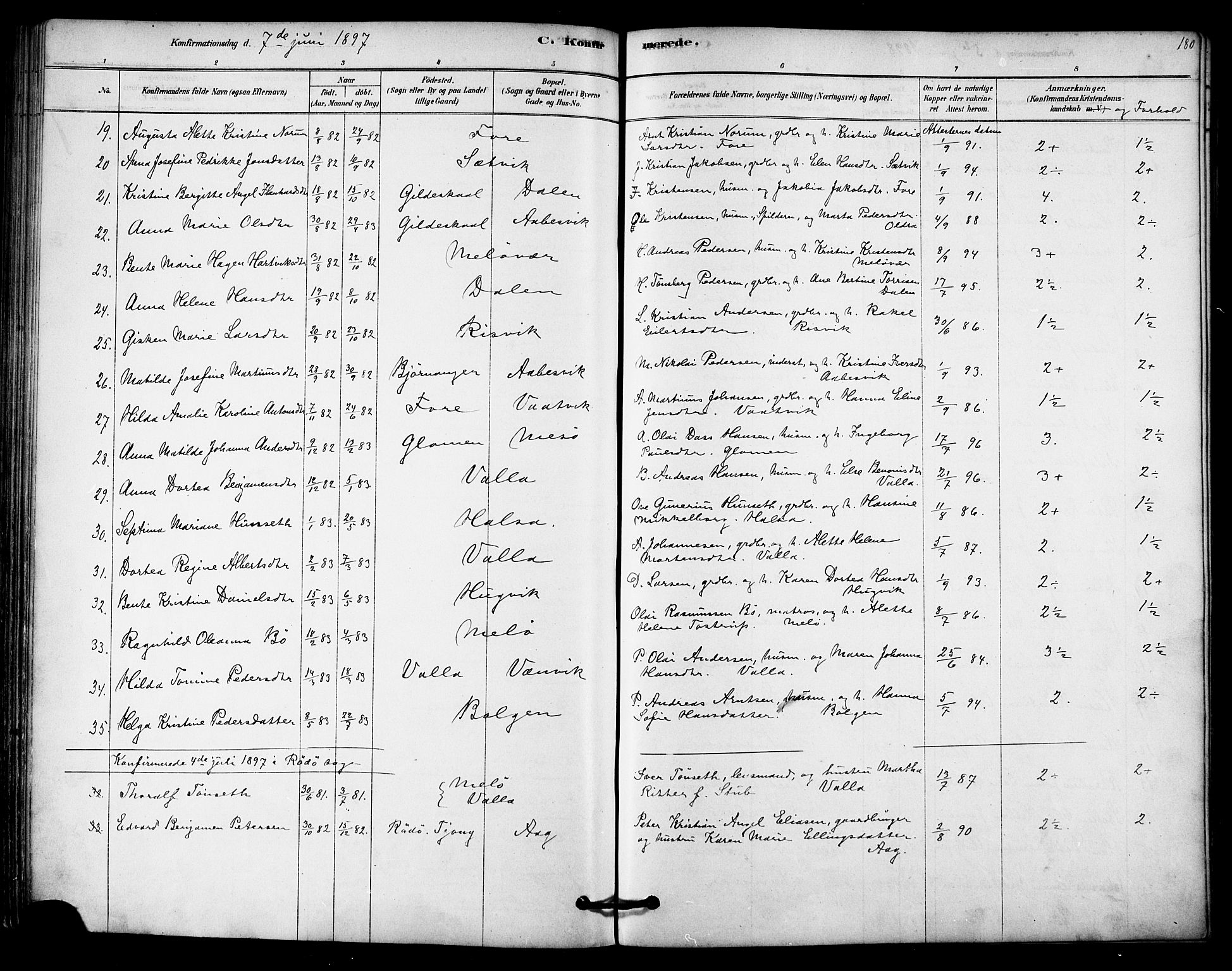 Ministerialprotokoller, klokkerbøker og fødselsregistre - Nordland, AV/SAT-A-1459/843/L0626: Parish register (official) no. 843A01, 1878-1907, p. 180