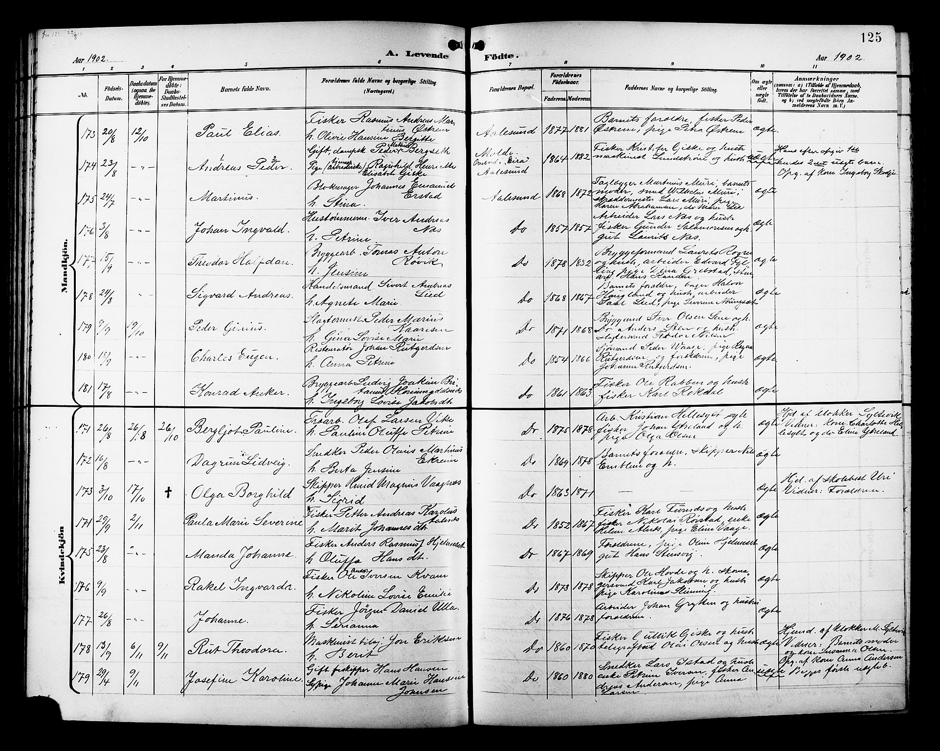 Ministerialprotokoller, klokkerbøker og fødselsregistre - Møre og Romsdal, AV/SAT-A-1454/529/L0468: Parish register (copy) no. 529C05, 1897-1908, p. 125