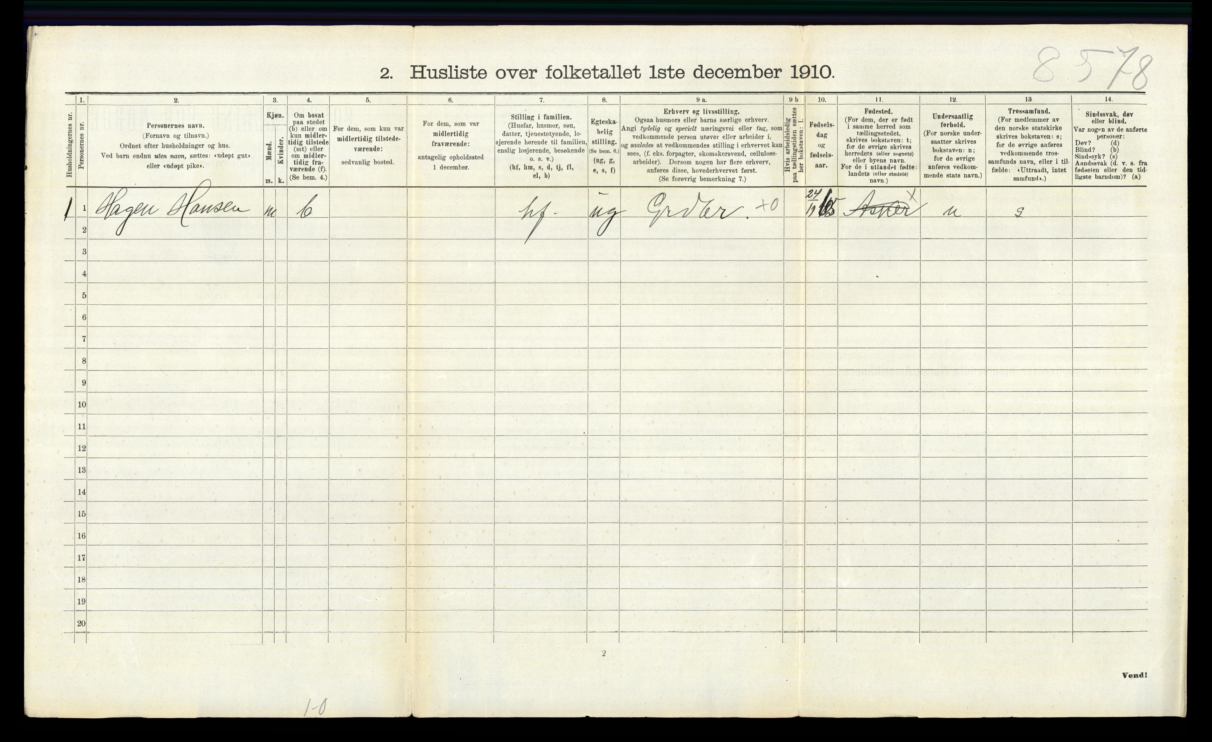 RA, 1910 census for Asker, 1910, p. 1443