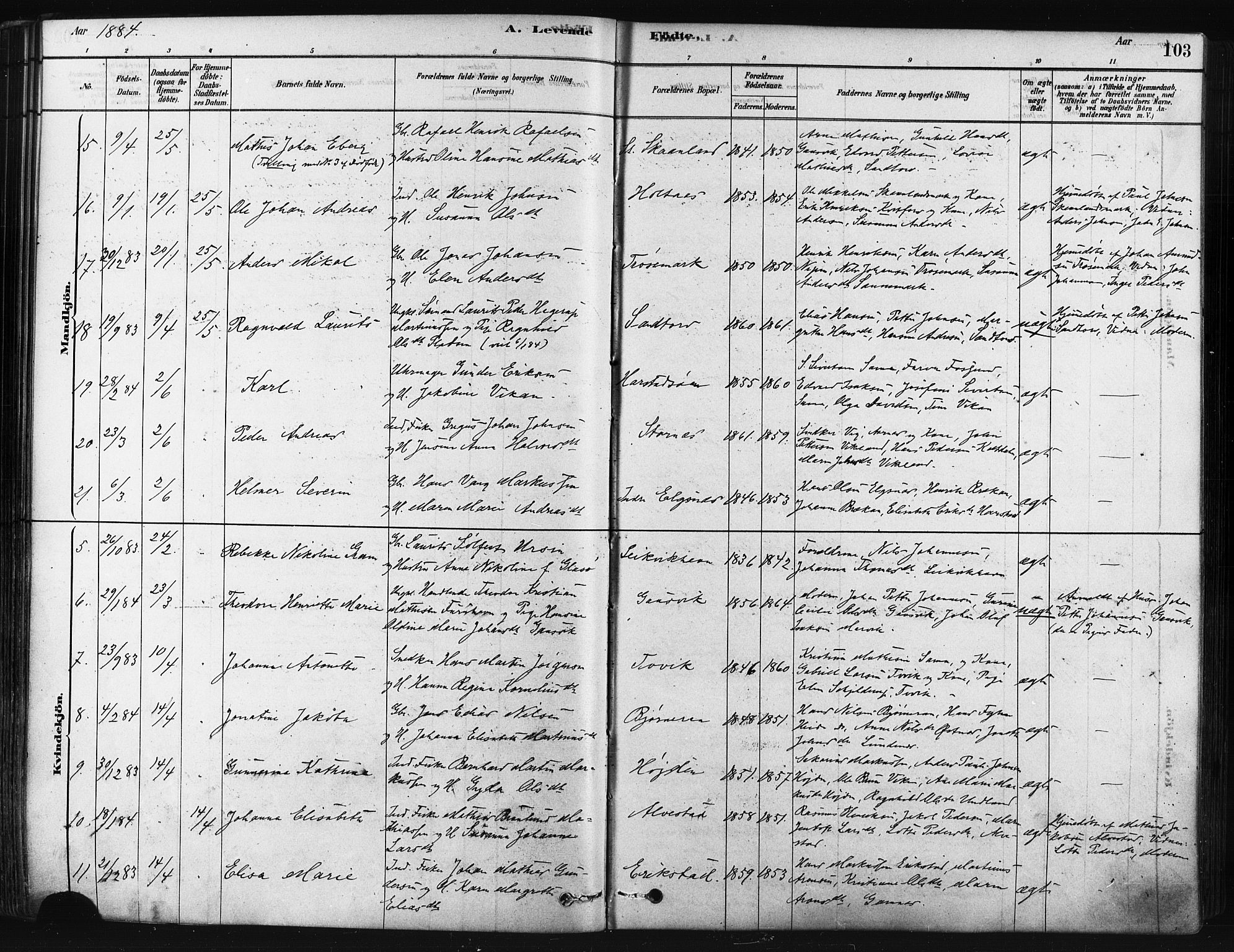 Trondenes sokneprestkontor, SATØ/S-1319/H/Ha/L0014kirke: Parish register (official) no. 14, 1878-1889, p. 103