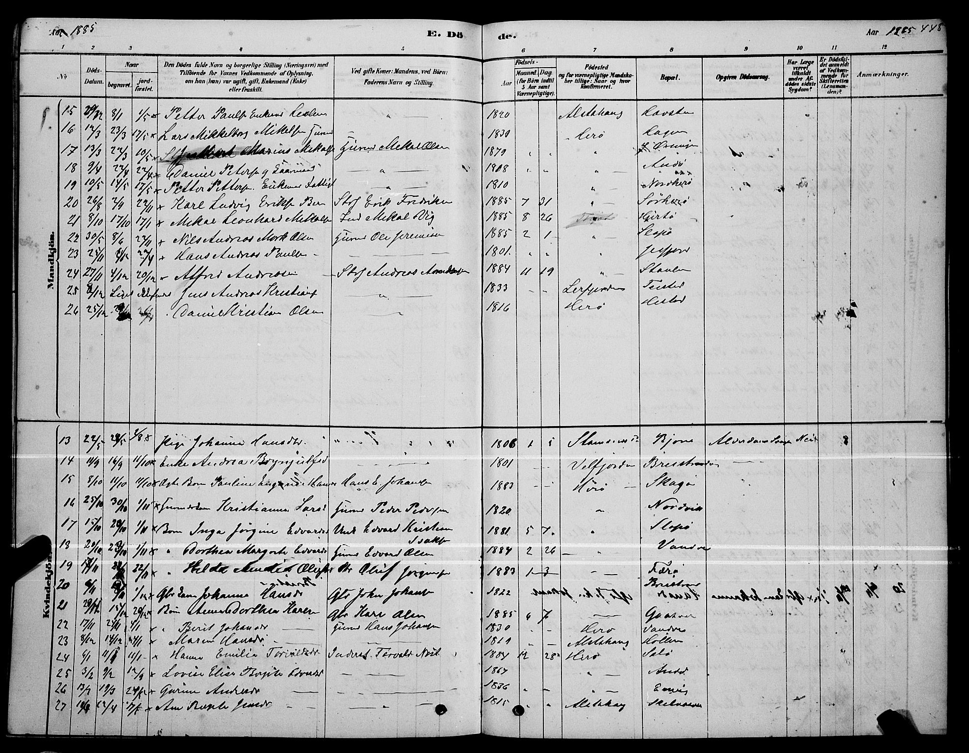 Ministerialprotokoller, klokkerbøker og fødselsregistre - Nordland, AV/SAT-A-1459/834/L0513: Parish register (copy) no. 834C04, 1877-1892, p. 448