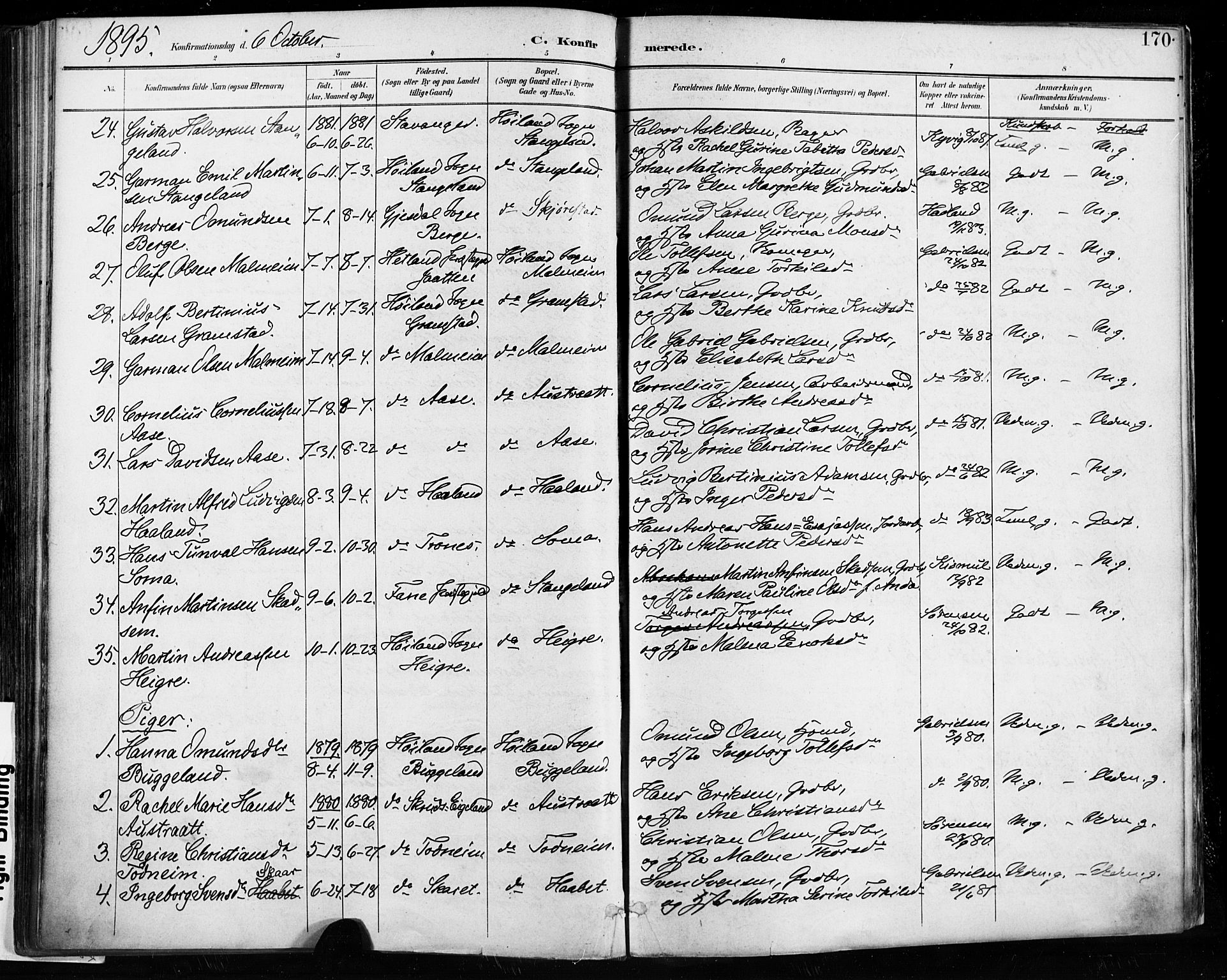 Høyland sokneprestkontor, AV/SAST-A-101799/001/30BA/L0013: Parish register (official) no. A 13.1, 1889-1898, p. 170