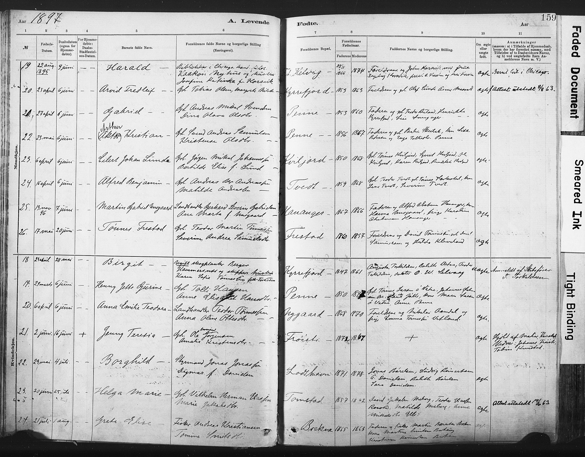 Lista sokneprestkontor, AV/SAK-1111-0027/F/Fa/L0012: Parish register (official) no. A 12, 1879-1903, p. 159