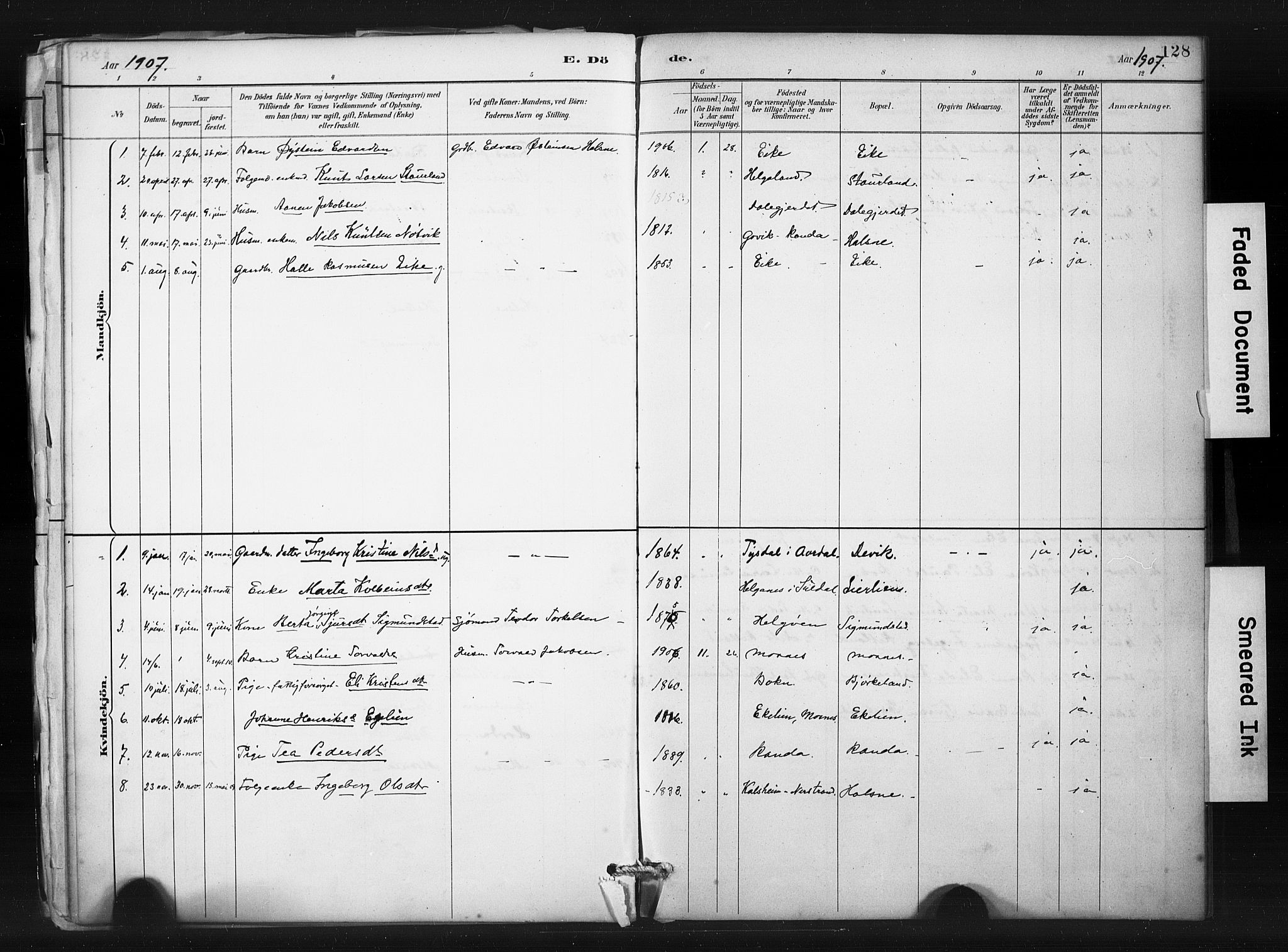 Hjelmeland sokneprestkontor, SAST/A-101843/01/IV/L0015: Parish register (official) no. A 15, 1887-1910, p. 128