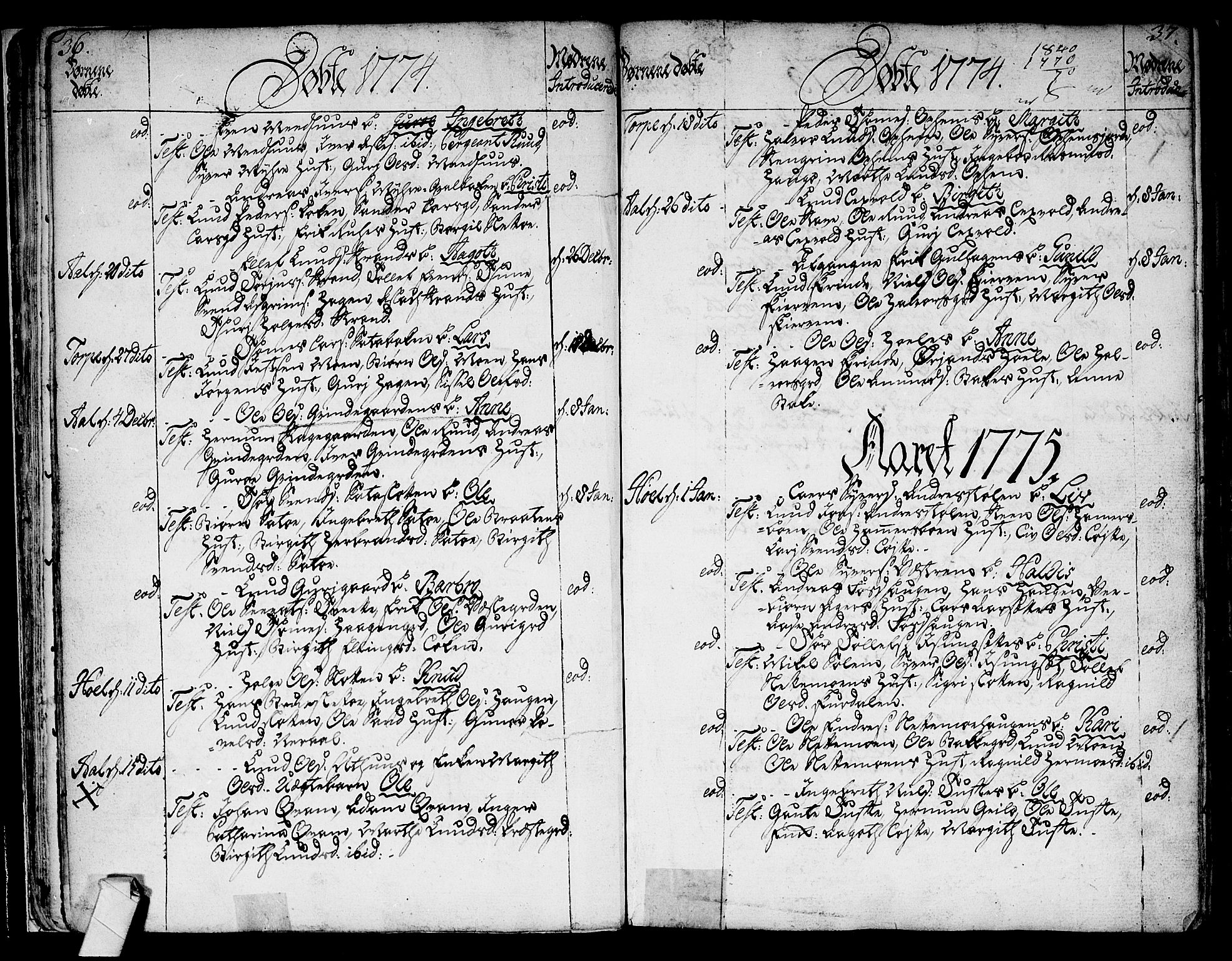 Ål kirkebøker, AV/SAKO-A-249/F/Fa/L0002: Parish register (official) no. I 2, 1771-1806, p. 36-37