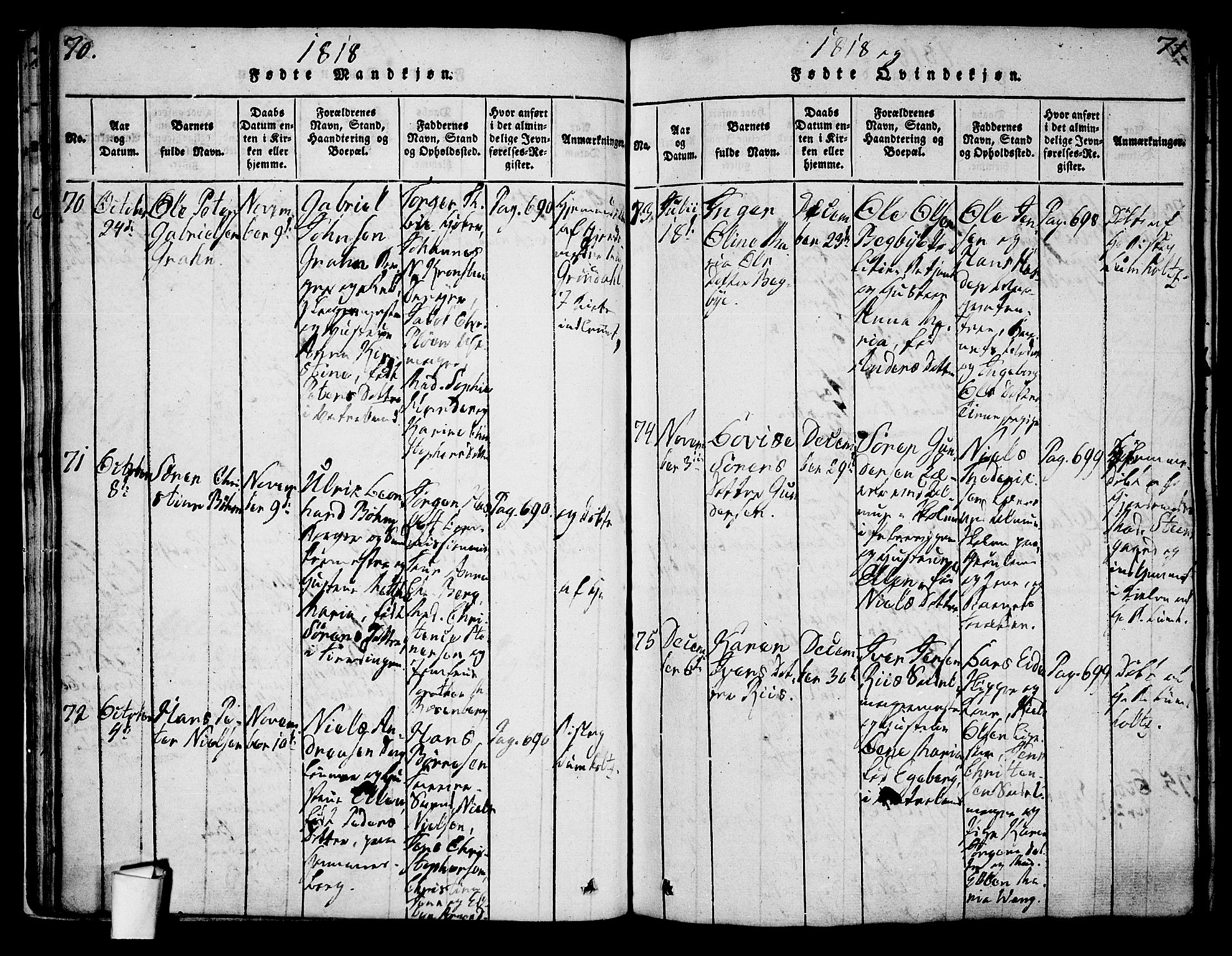 Oslo domkirke Kirkebøker, AV/SAO-A-10752/G/Ga/L0001: Parish register (copy) no. 1, 1817-1825, p. 70-71