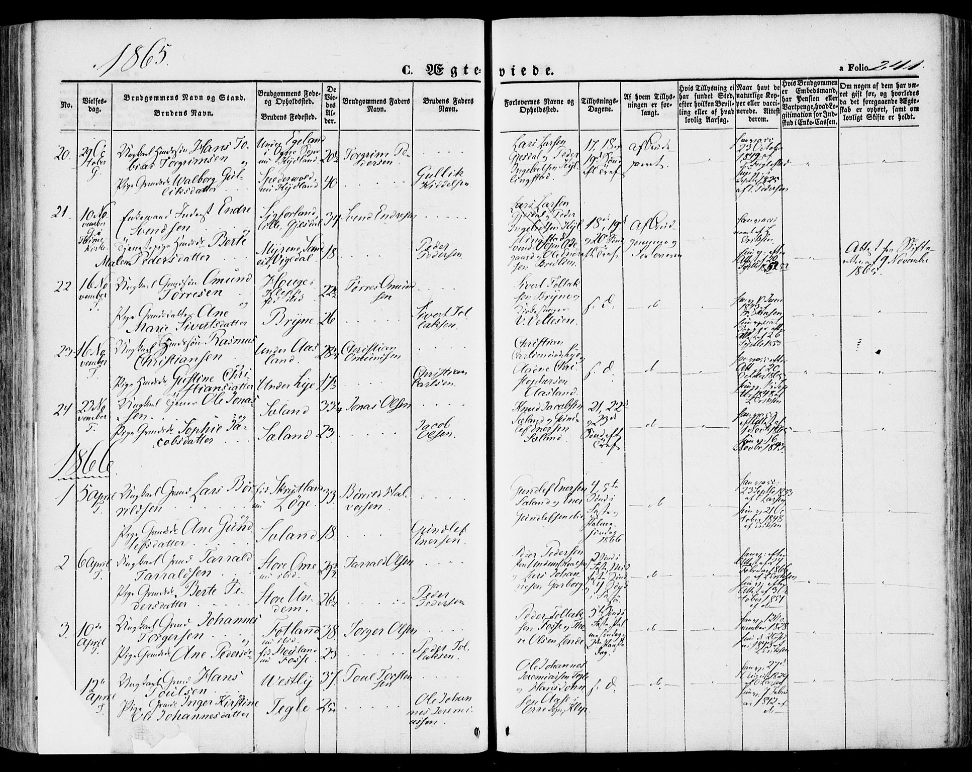 Lye sokneprestkontor, SAST/A-101794/001/30BA/L0007: Parish register (official) no. A 6, 1856-1871, p. 241