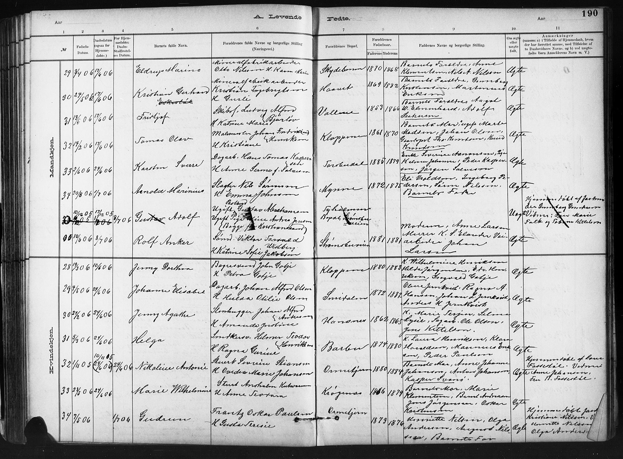 Barbu sokneprestkontor, SAK/1111-0003/F/Fb/L0002: Parish register (copy) no. B 2, 1890-1922, p. 190