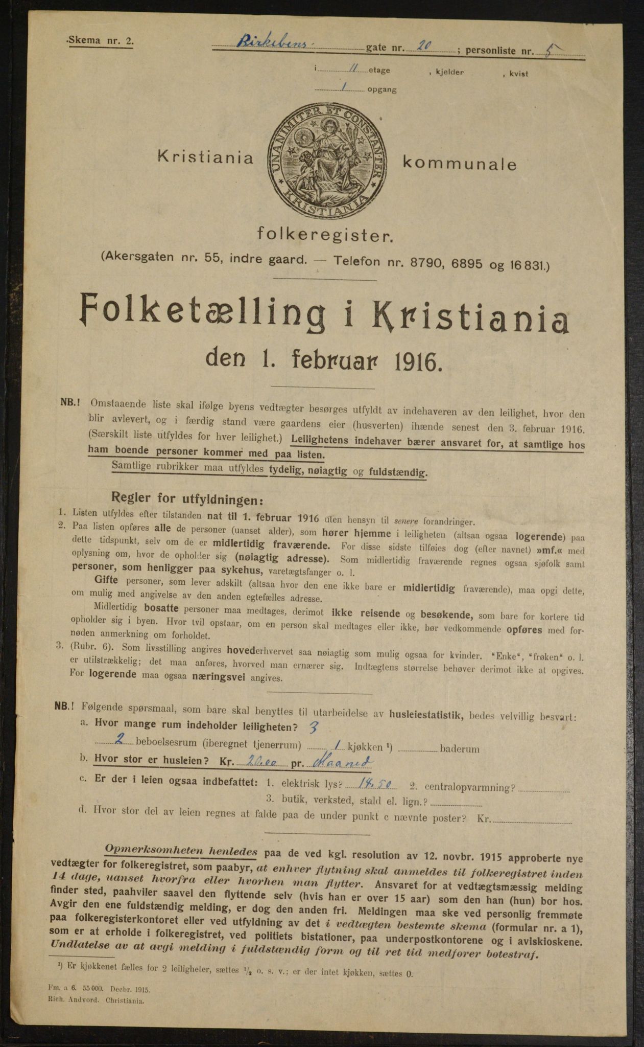 OBA, Municipal Census 1916 for Kristiania, 1916, p. 5091