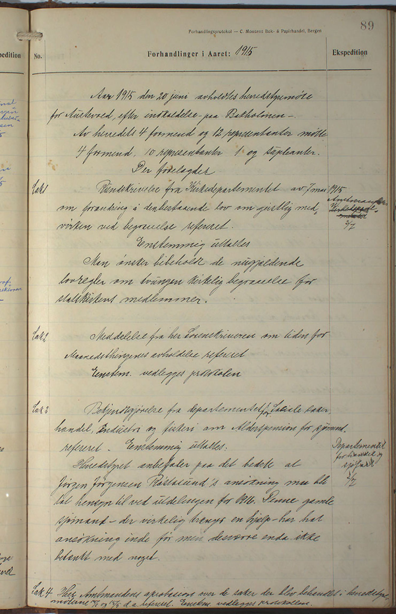 Austevoll kommune. Formannskapet, IKAH/1244-021/A/Aa/L0002b: Møtebok for heradstyret, 1910-1919, p. 179