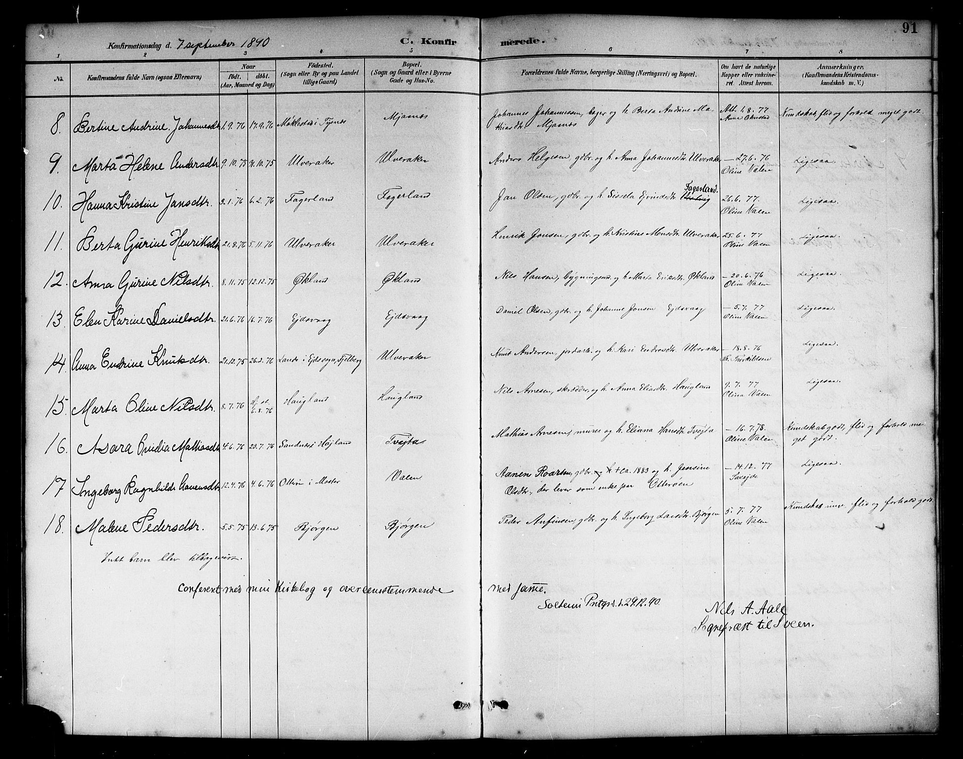 Sveio Sokneprestembete, SAB/A-78501/H/Hab: Parish register (copy) no. B 2, 1887-1911, p. 91