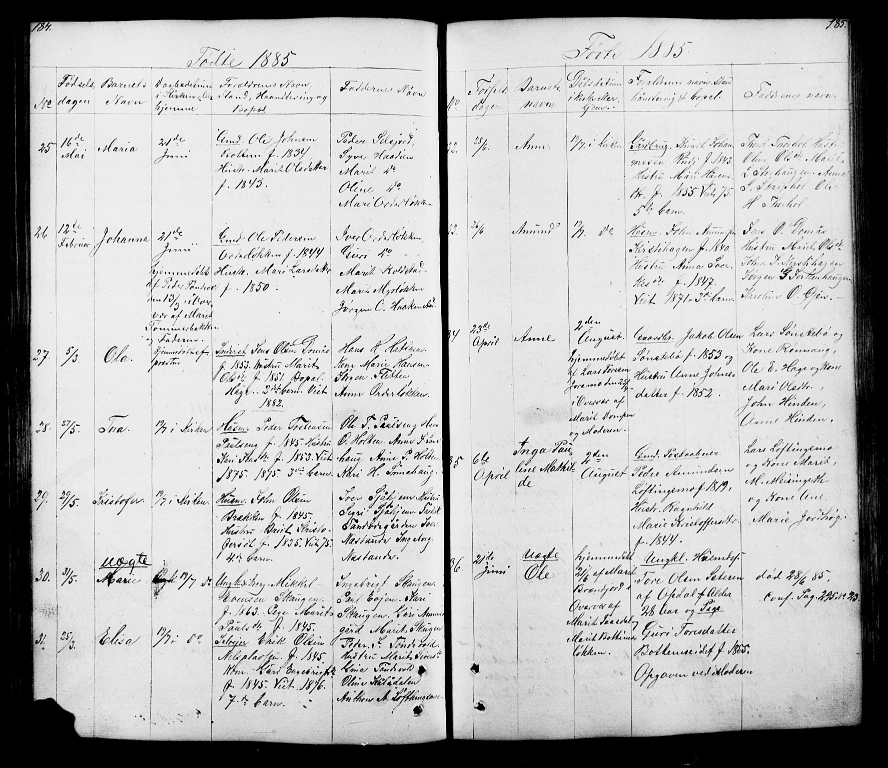 Lesja prestekontor, AV/SAH-PREST-068/H/Ha/Hab/L0005: Parish register (copy) no. 5, 1850-1894, p. 184-185