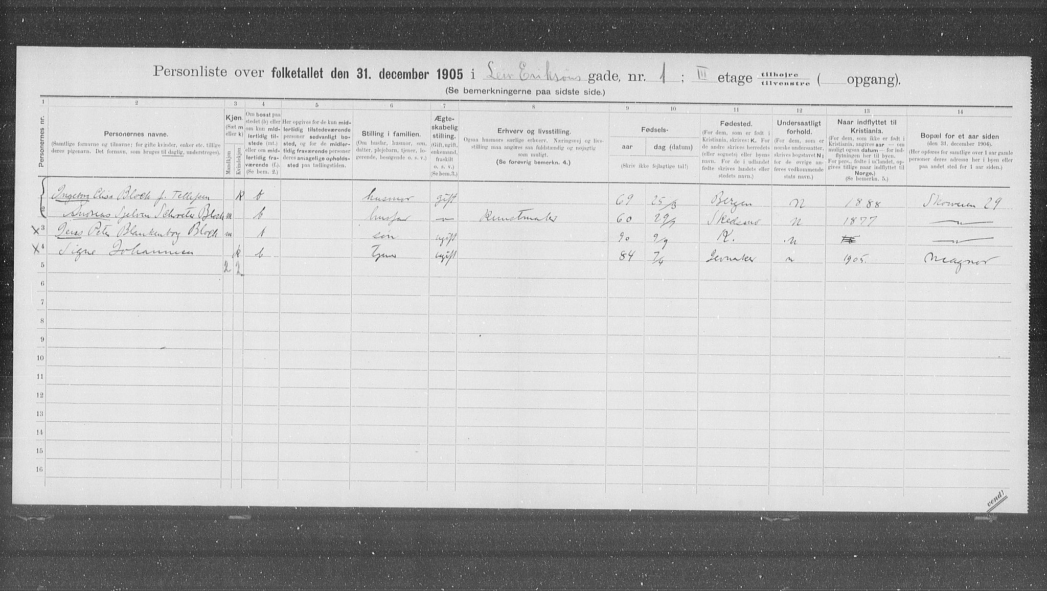 OBA, Municipal Census 1905 for Kristiania, 1905, p. 30075