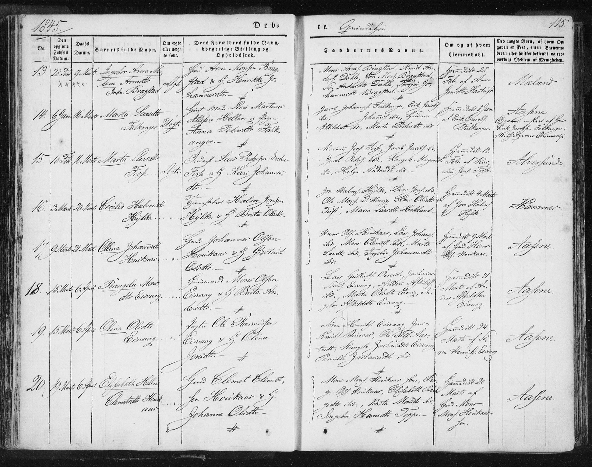 Hamre sokneprestembete, AV/SAB-A-75501/H/Ha/Haa/Haaa/L0012: Parish register (official) no. A 12, 1834-1845, p. 115