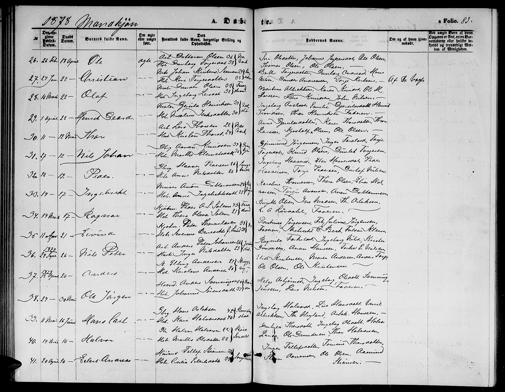 Holt sokneprestkontor, AV/SAK-1111-0021/F/Fb/L0009: Parish register (copy) no. B 9, 1871-1883, p. 83