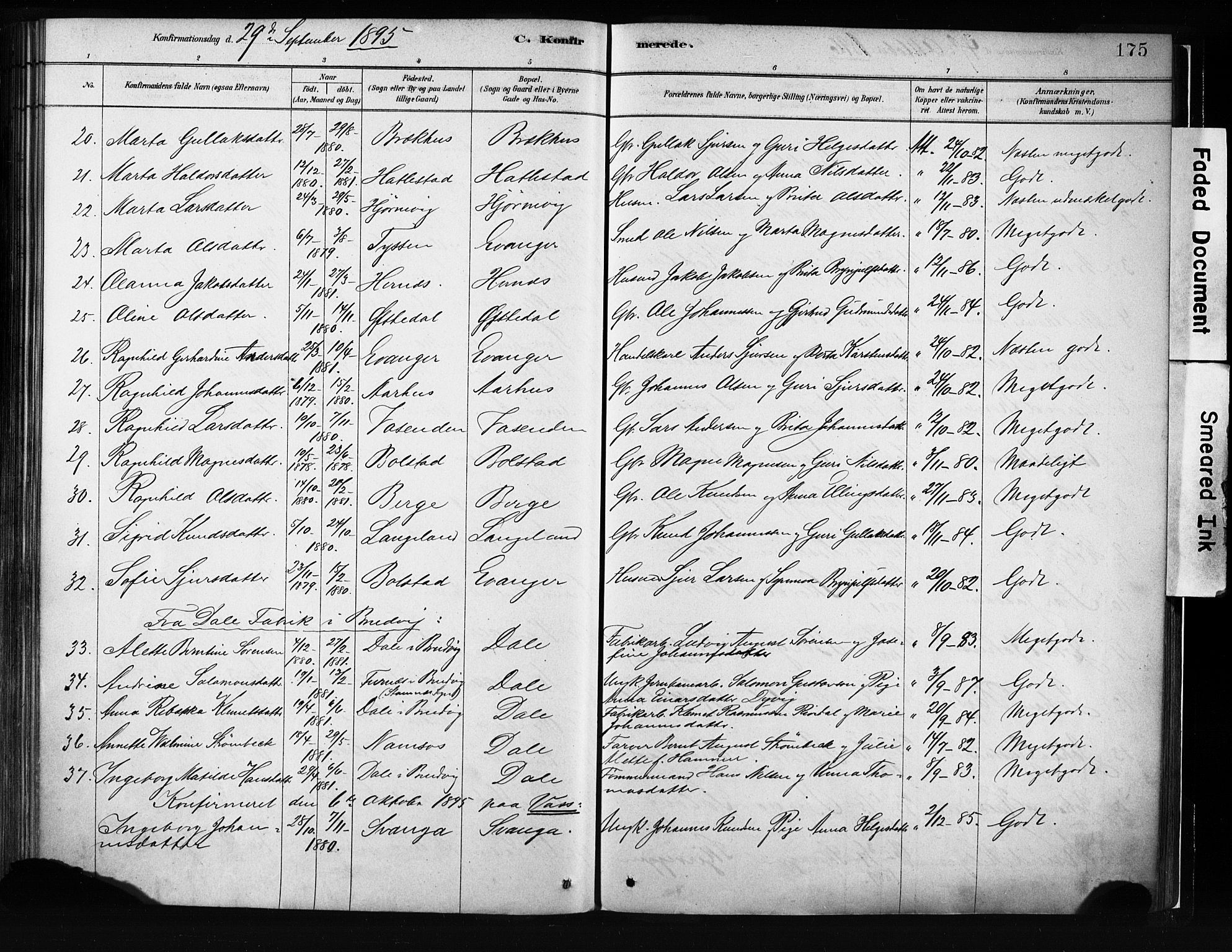 Evanger sokneprestembete, SAB/A-99924: Parish register (official) no. A 1, 1877-1899, p. 175