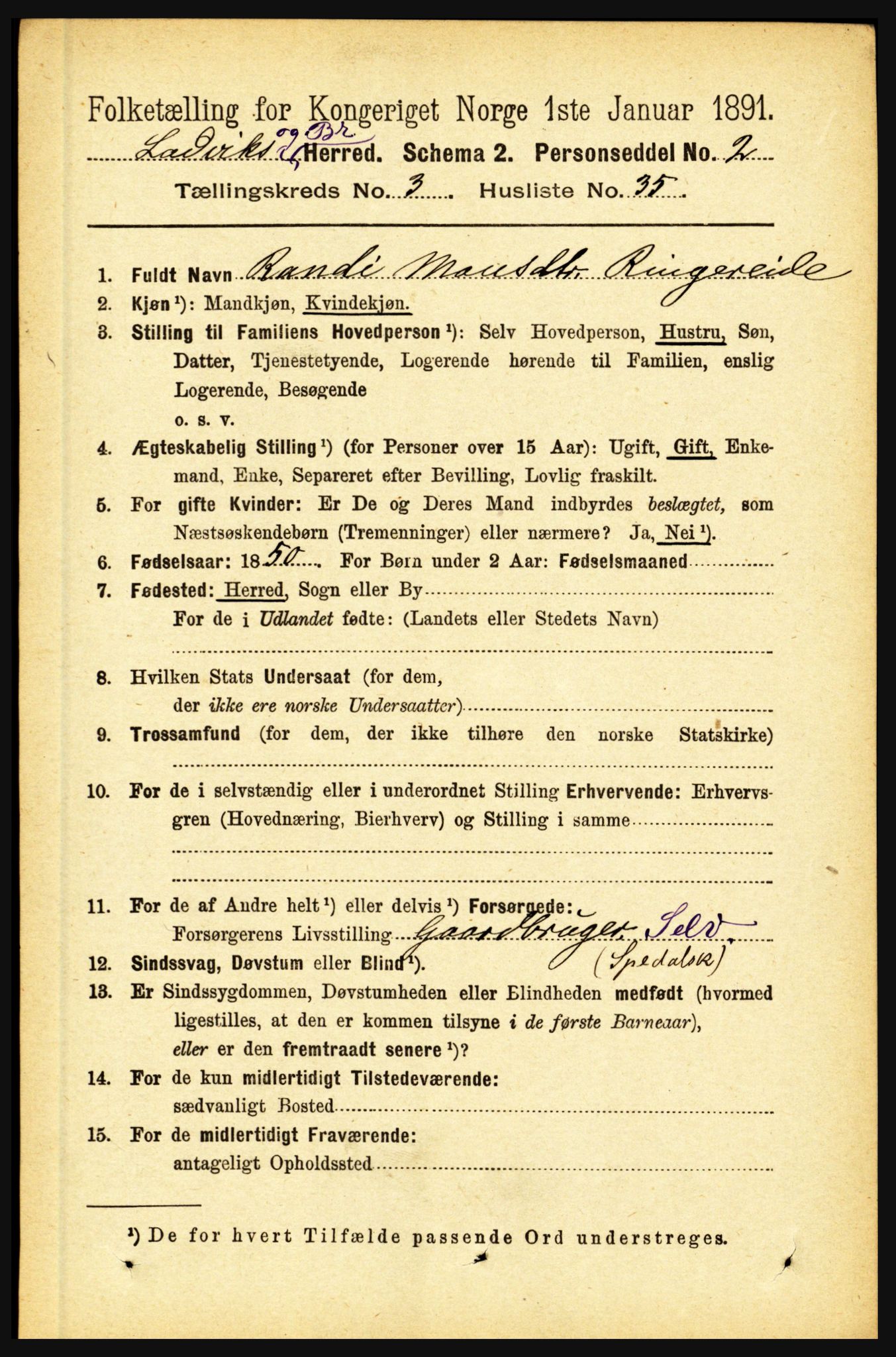 RA, 1891 census for 1415 Lavik og Brekke, 1891, p. 705