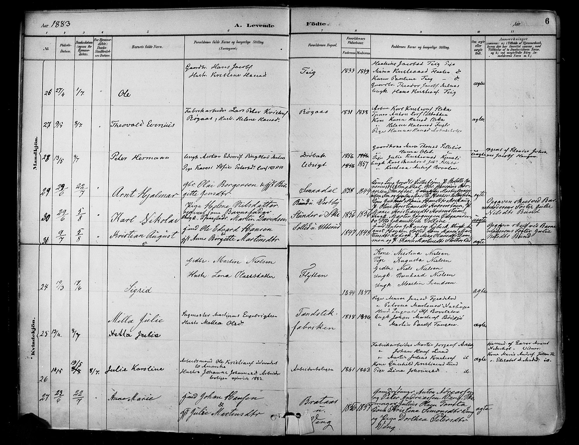 Enebakk prestekontor Kirkebøker, SAO/A-10171c/F/Fa/L0016: Parish register (official) no. I 16, 1883-1898, p. 6
