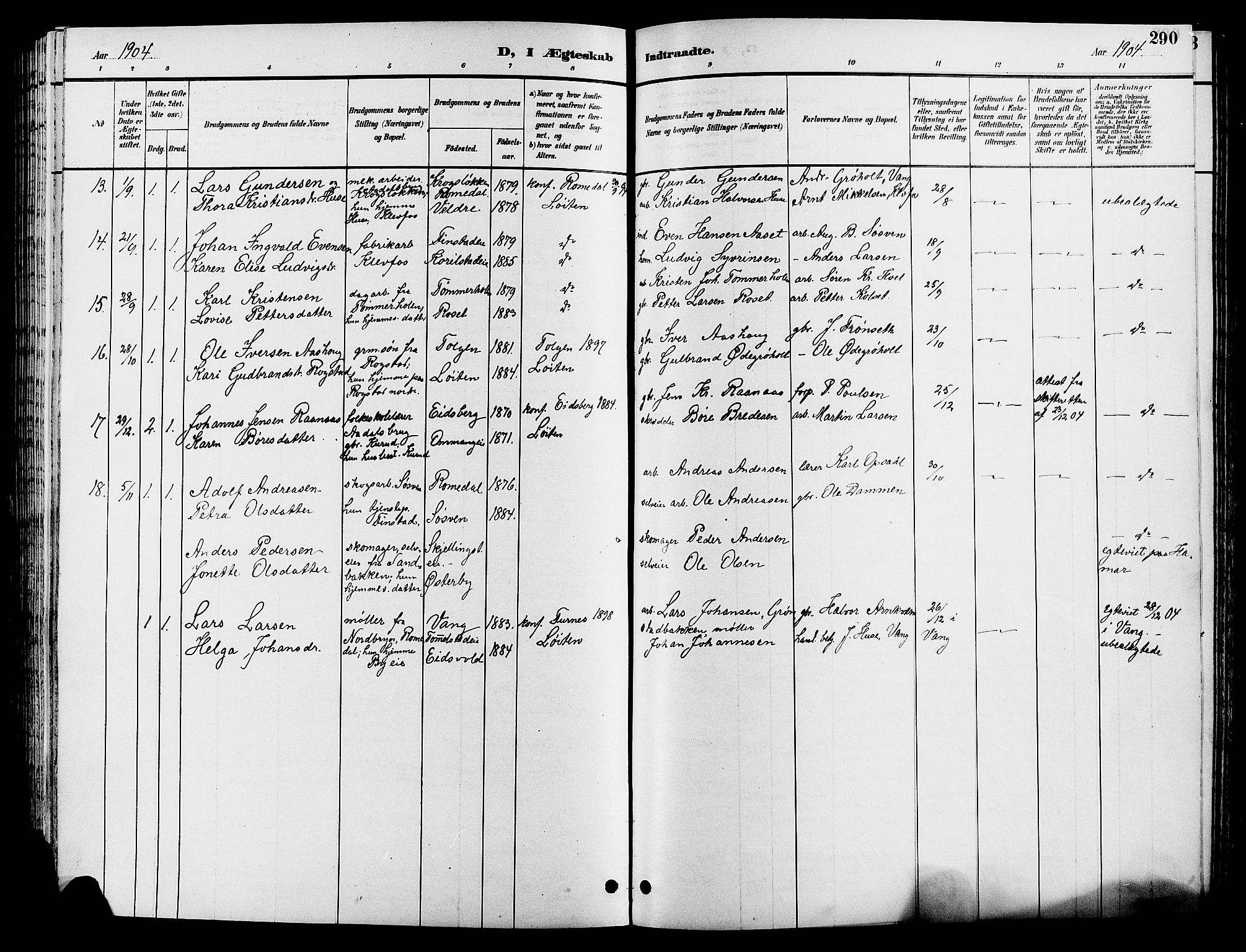 Løten prestekontor, AV/SAH-PREST-022/L/La/L0006: Parish register (copy) no. 6, 1892-1909, p. 290