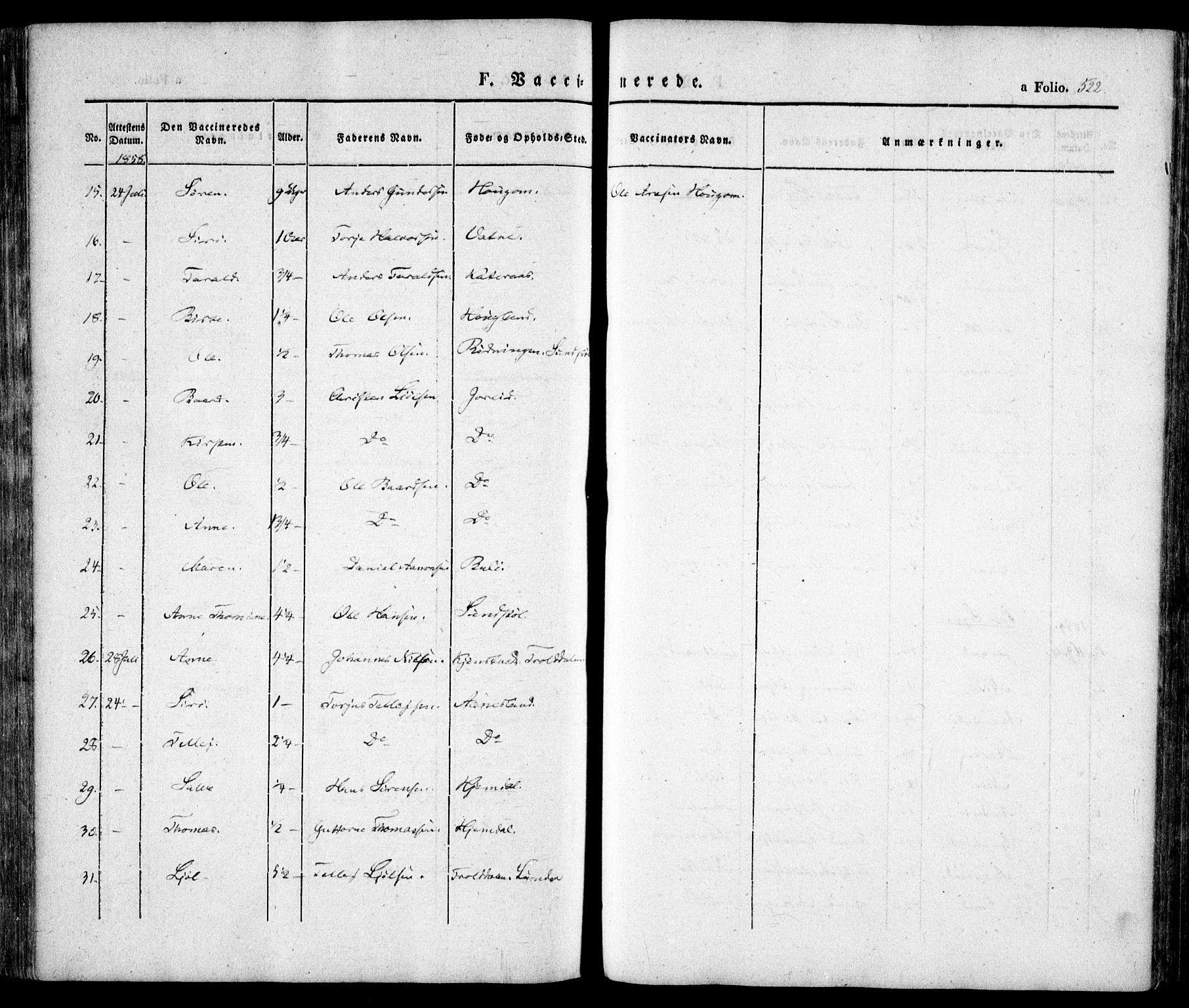 Evje sokneprestkontor, AV/SAK-1111-0008/F/Fa/Faa/L0005: Parish register (official) no. A 5, 1843-1865, p. 522