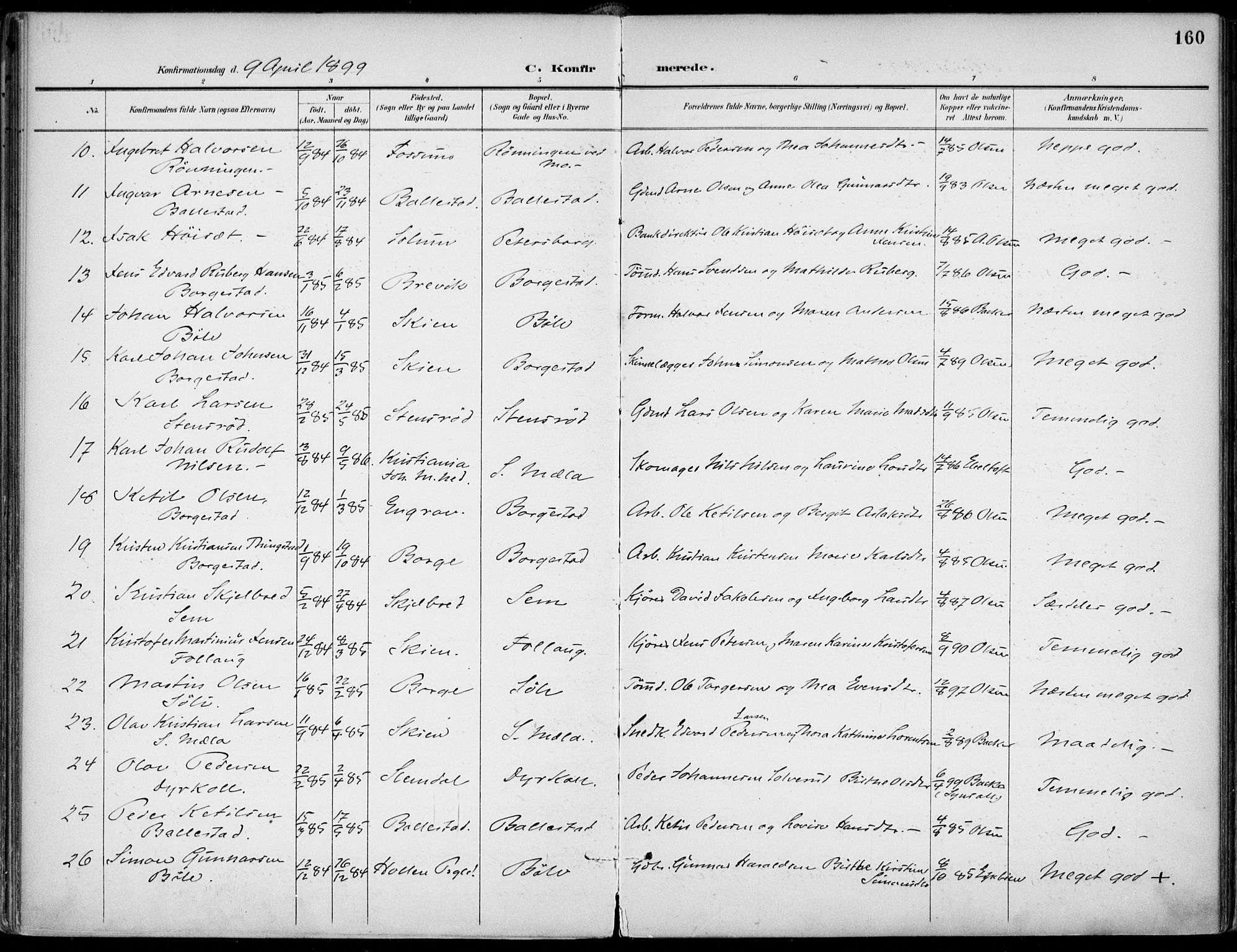 Gjerpen kirkebøker, SAKO/A-265/F/Fa/L0011: Parish register (official) no. I 11, 1896-1904, p. 160