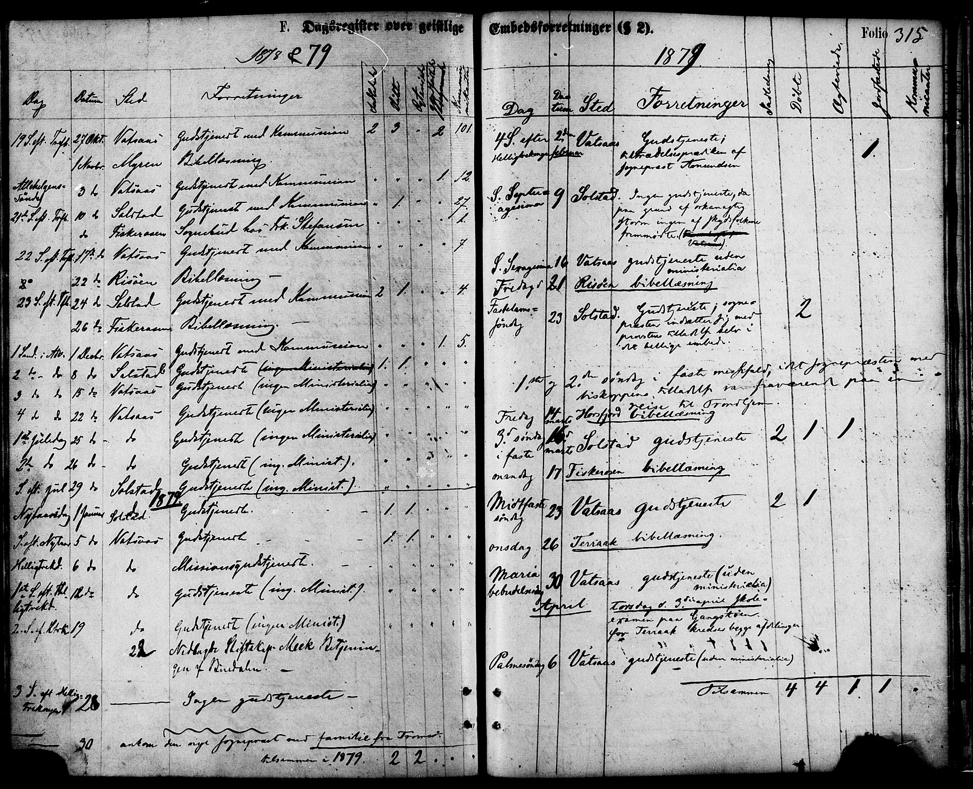 Ministerialprotokoller, klokkerbøker og fødselsregistre - Nordland, AV/SAT-A-1459/810/L0148: Parish register (official) no. 810A09 /1, 1874-1884, p. 315