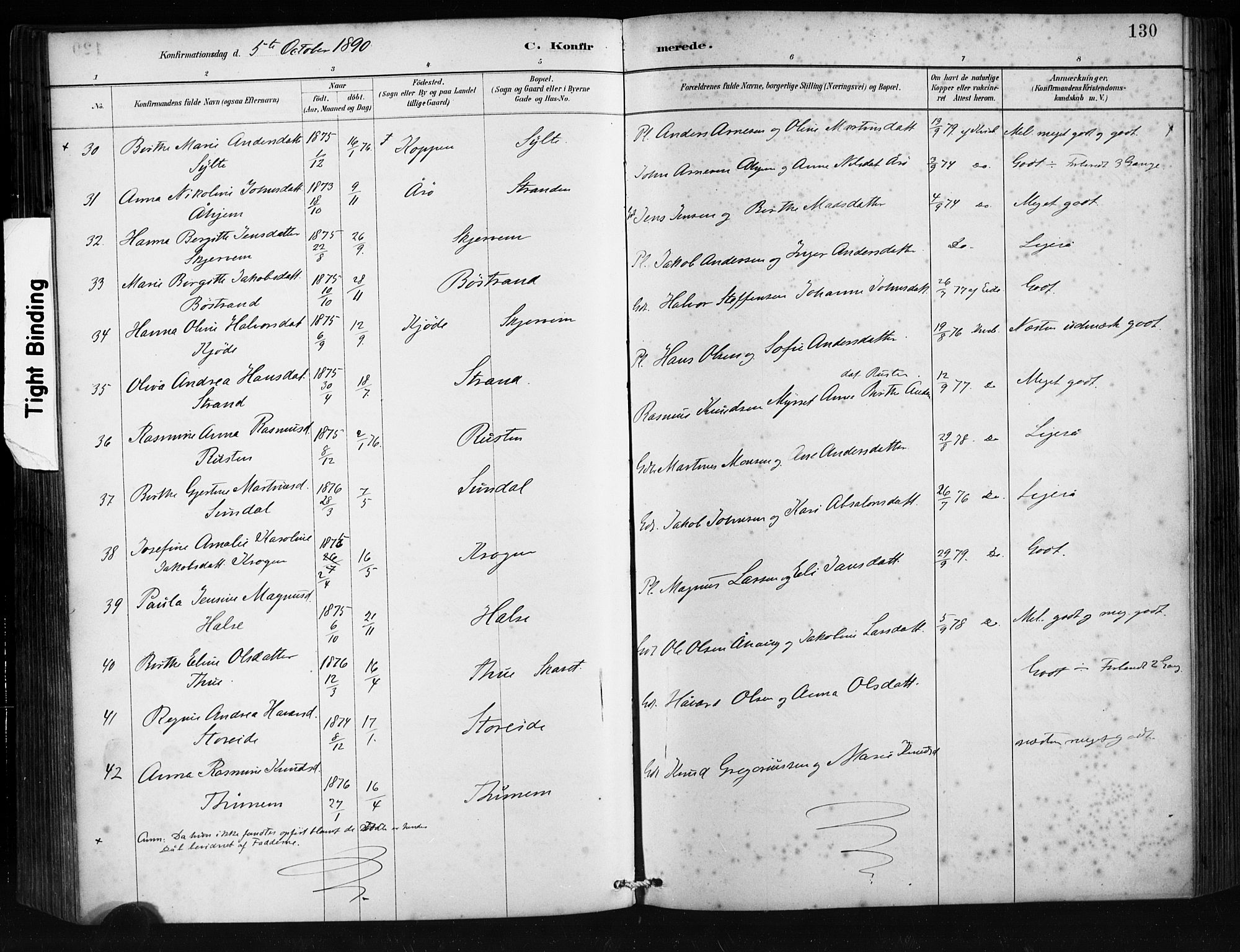 Ministerialprotokoller, klokkerbøker og fødselsregistre - Møre og Romsdal, AV/SAT-A-1454/501/L0008: Parish register (official) no. 501A08, 1885-1901, p. 130